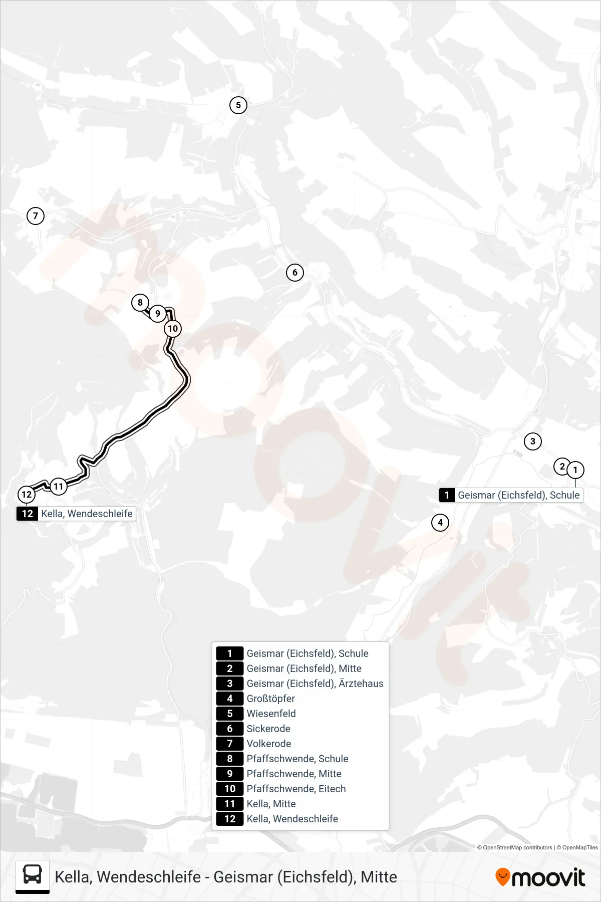 Linie 10 (Bus) Richtung Kella, Wendeschleife: Route und Haltestellen auf der Karte