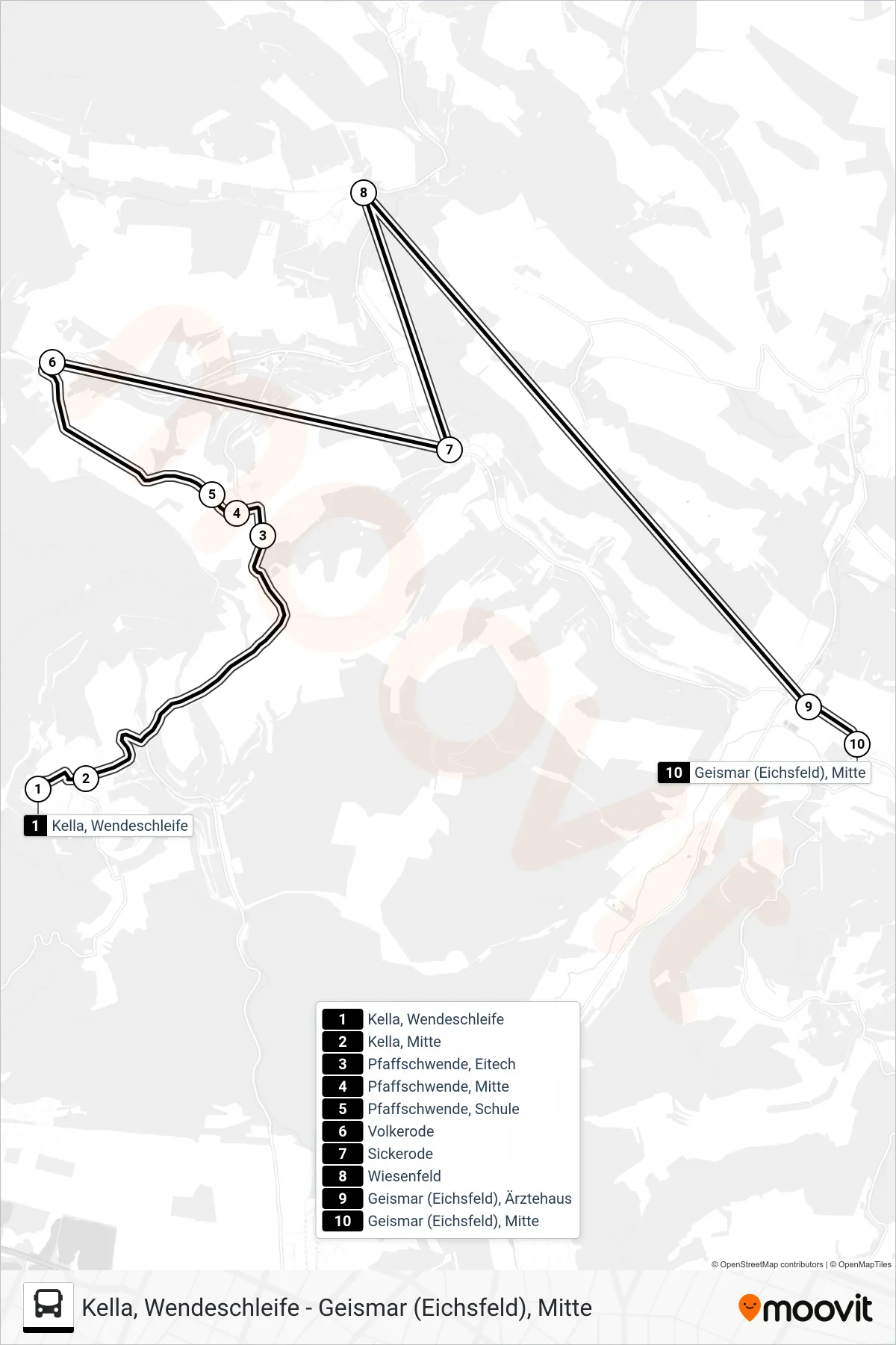 10 bus Line (Geismar (Eichsfeld), Mitte) route and stops on a map