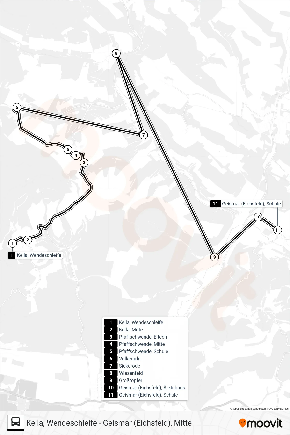 10 bus Line (Geismar (Eichsfeld), Schule) route and stops on a map