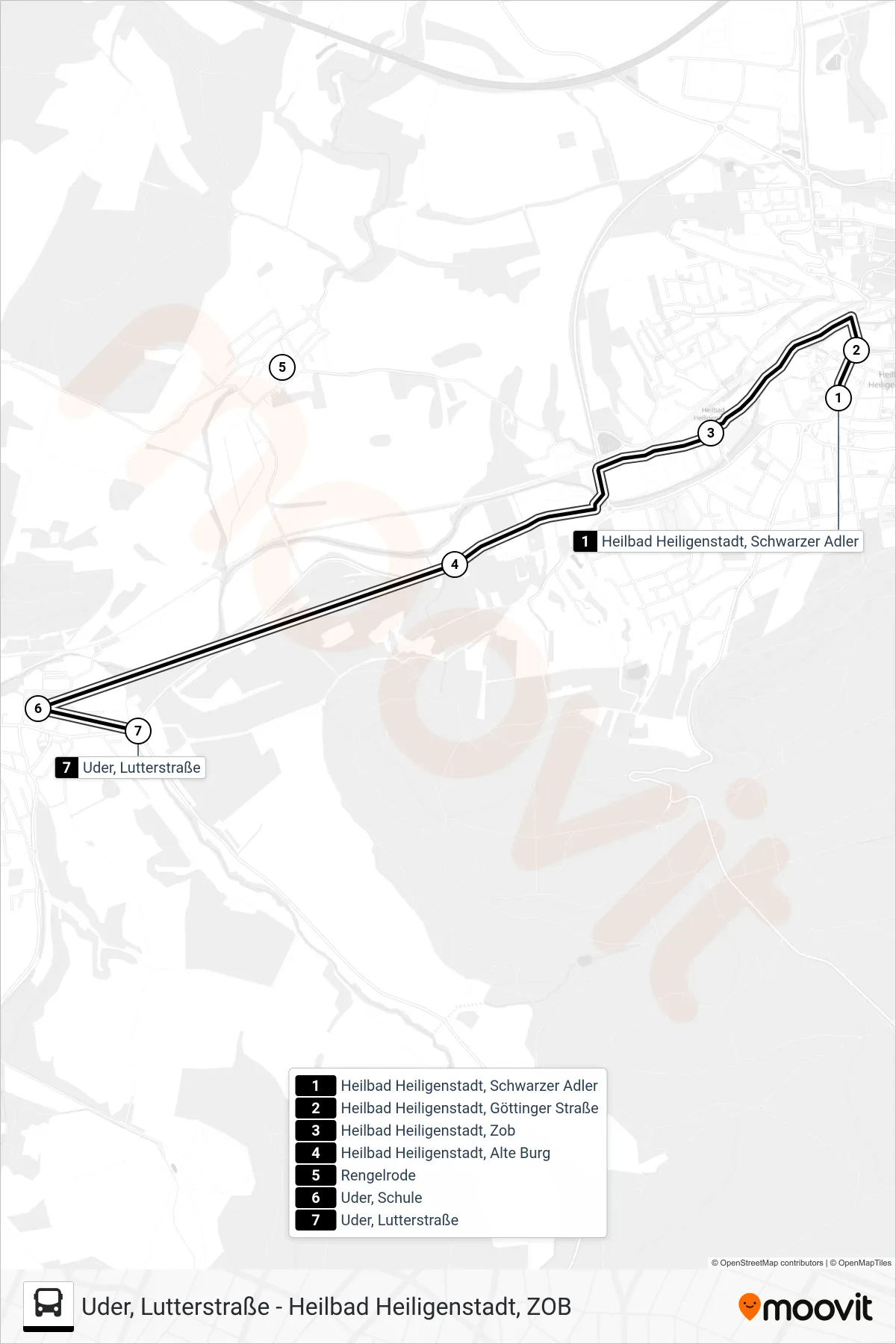 12 bus Line (Uder, Lutterstraße) route and stops on a map