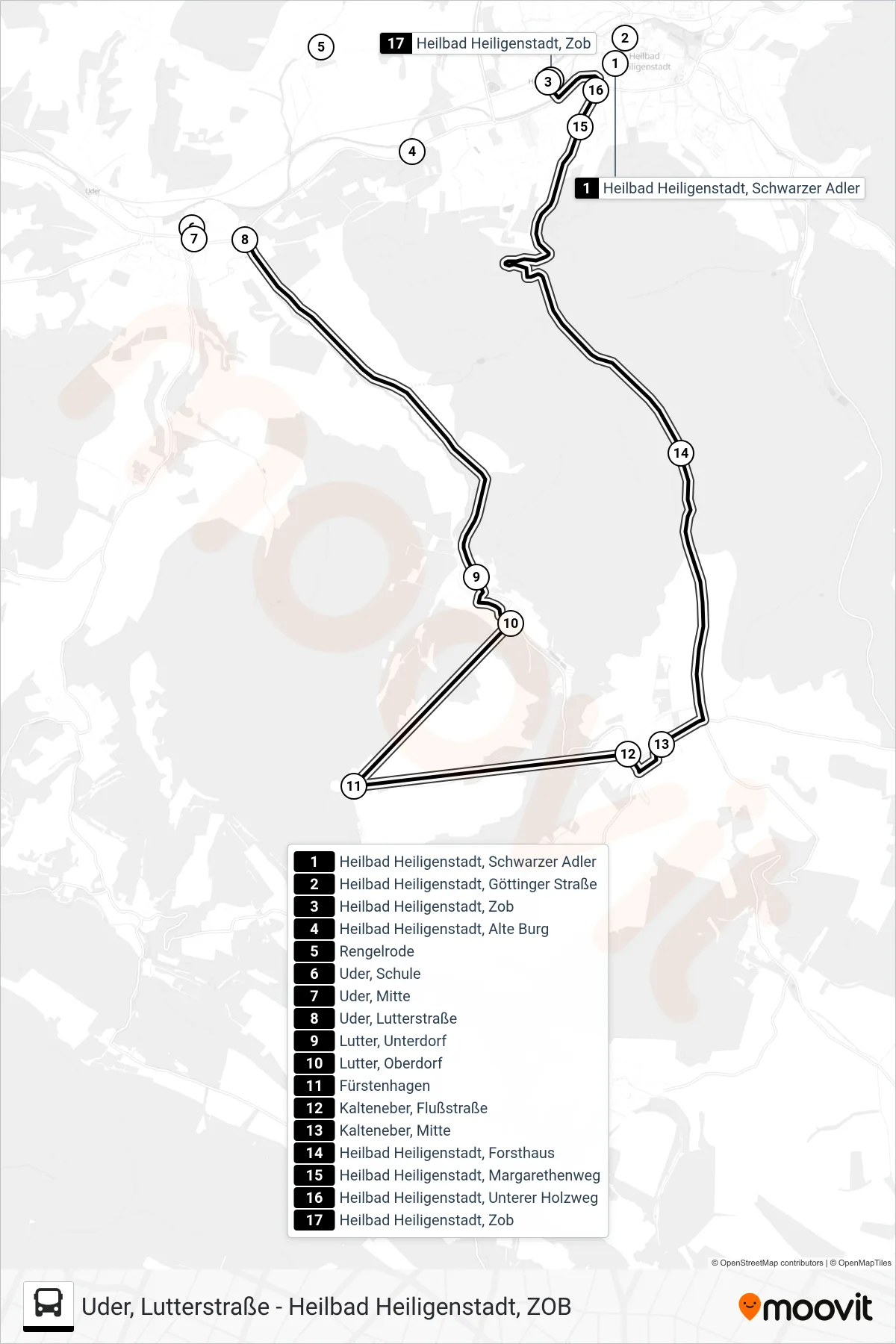Linie 12 (Bus) Richtung Heilbad Heiligenstadt, Zob: Route und Haltestellen auf der Karte