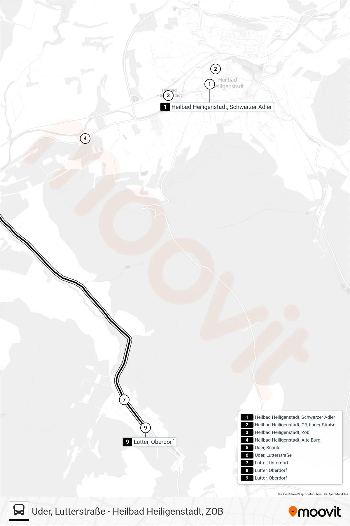 12 bus Line (Lutter, Oberdorf) route and stops on a map