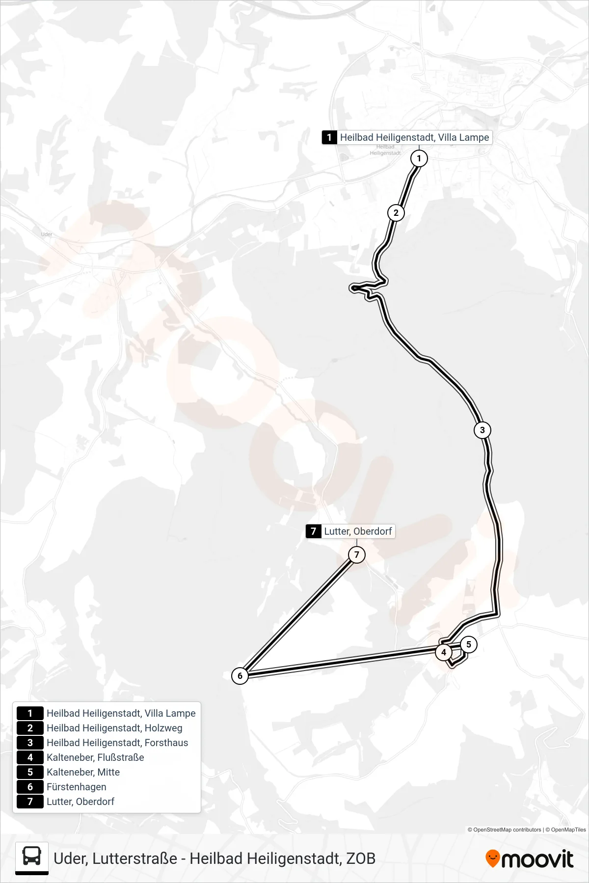 12 bus Line (Lutter, Oberdorf) route and stops on a map