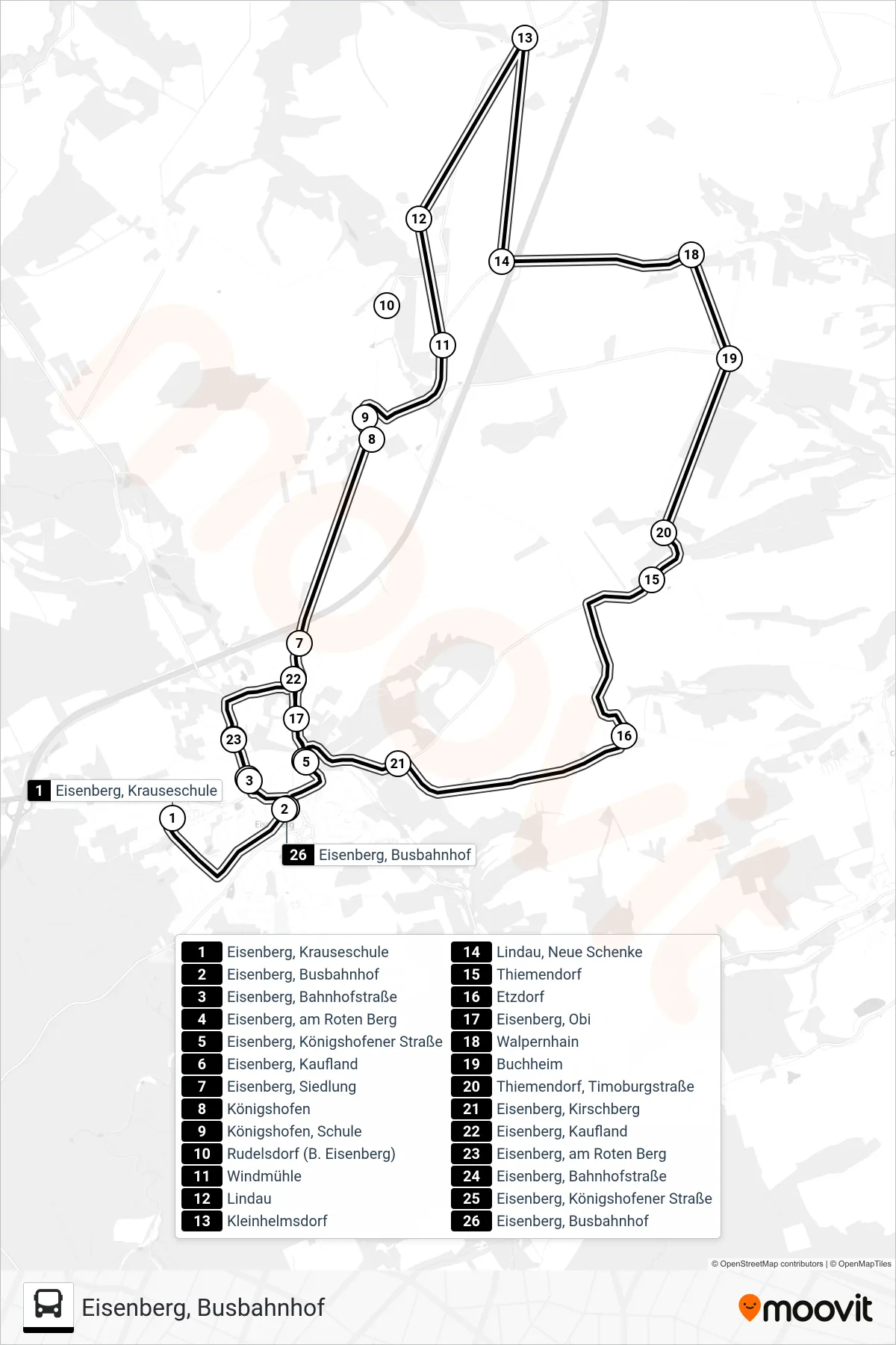 452 bus Line (Eisenberg, Busbahnhof) route and stops on a map