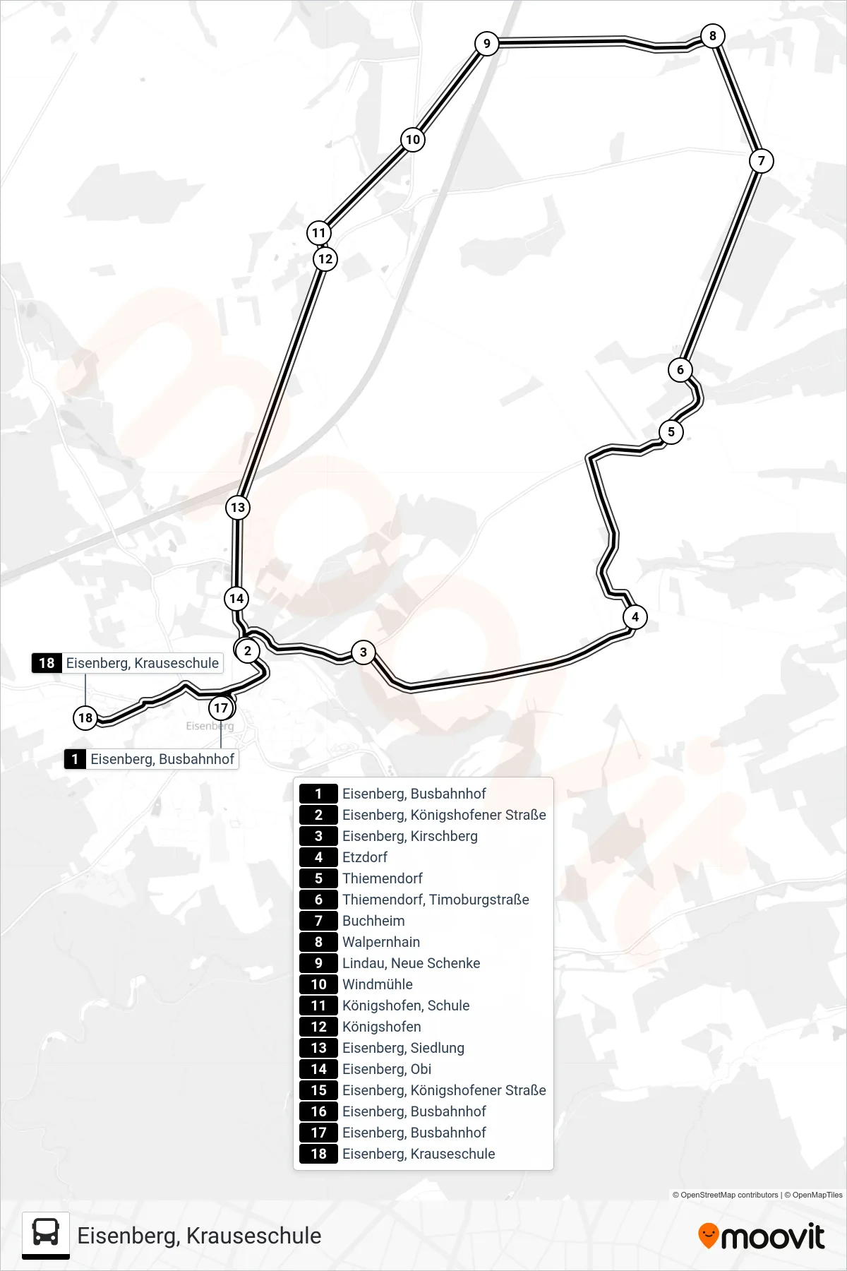 452 bus Line (Eisenberg, Krauseschule) route and stops on a map
