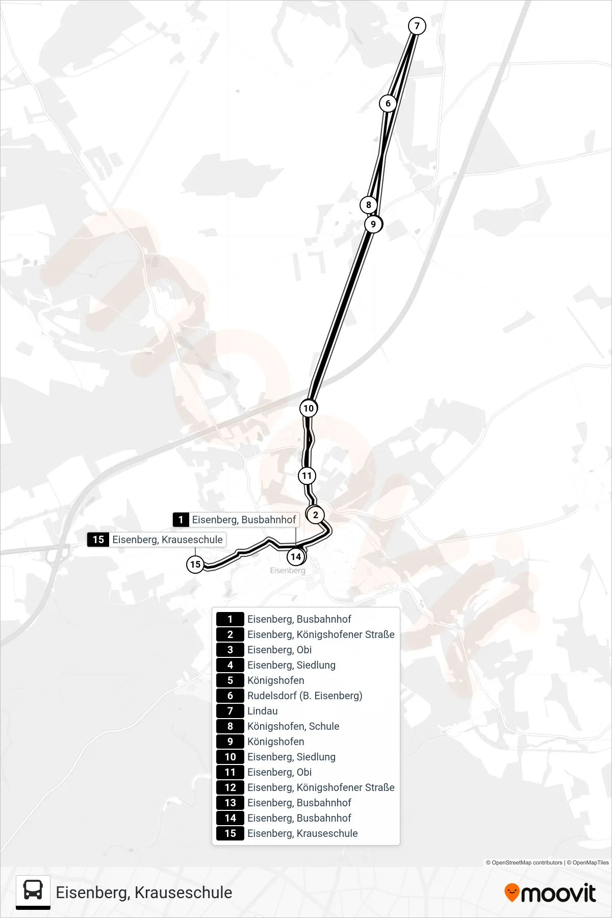 Linie 452 (Bus) Richtung Eisenberg, Krauseschule: Route und Haltestellen auf der Karte