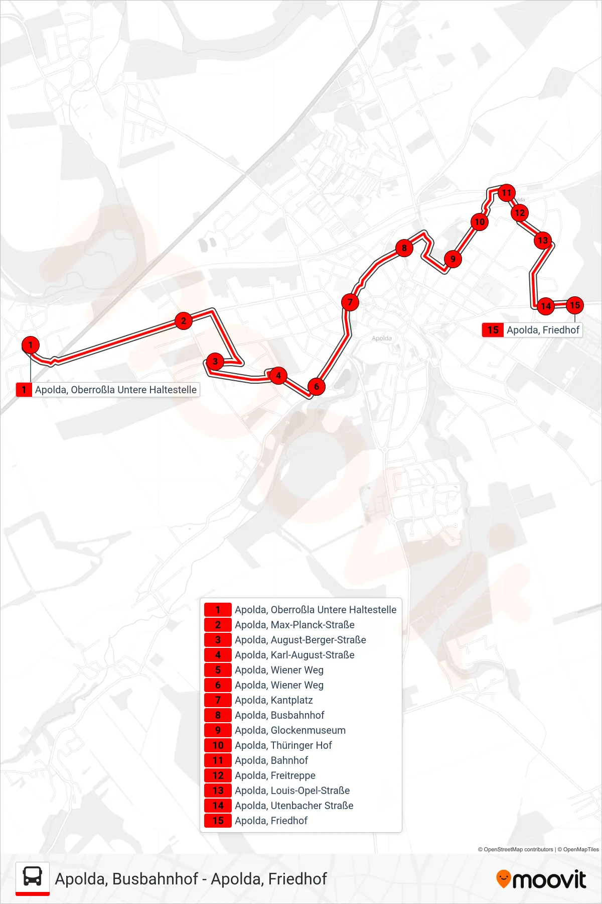 Linie 2 (Bus) Richtung Apolda, Friedhof: Route und Haltestellen auf der Karte