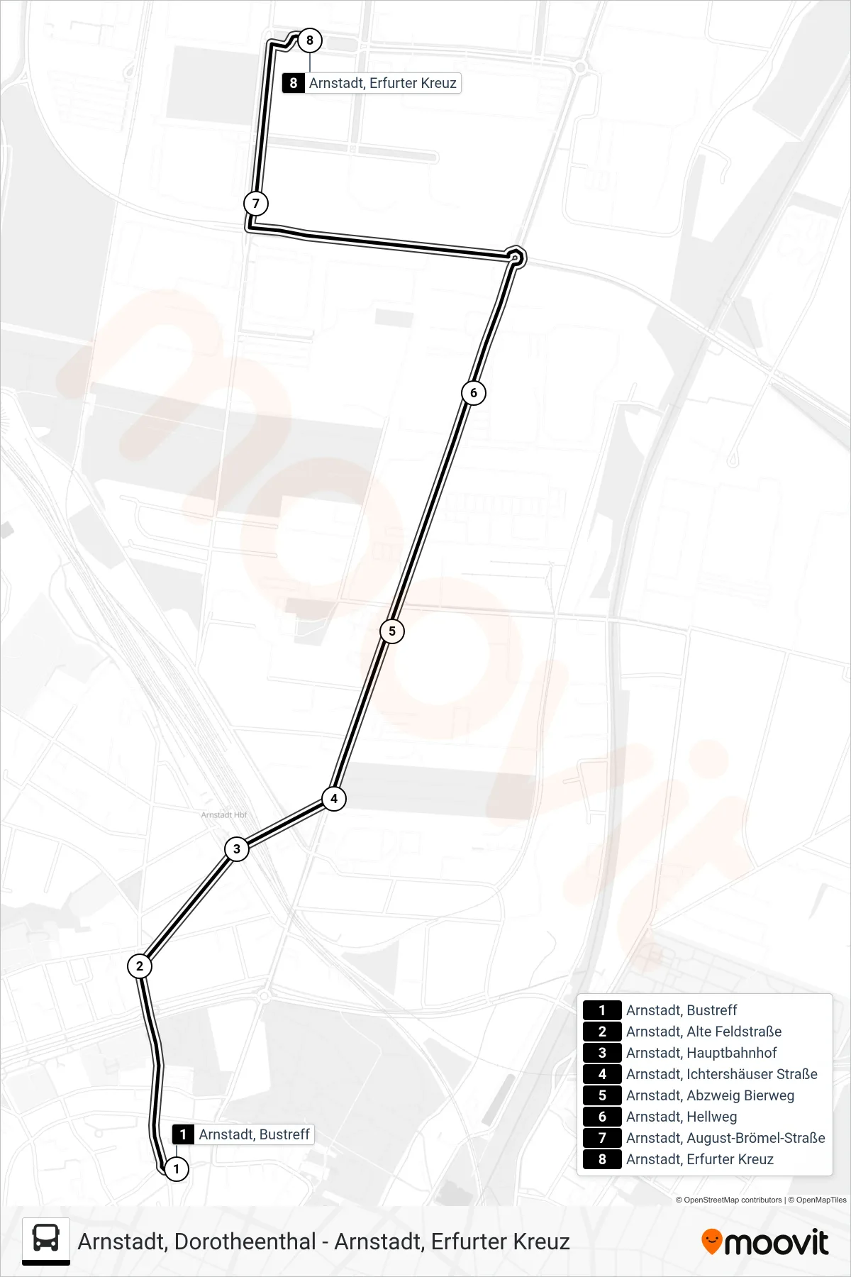 2 bus Line (Erfurt) route and stops on a map