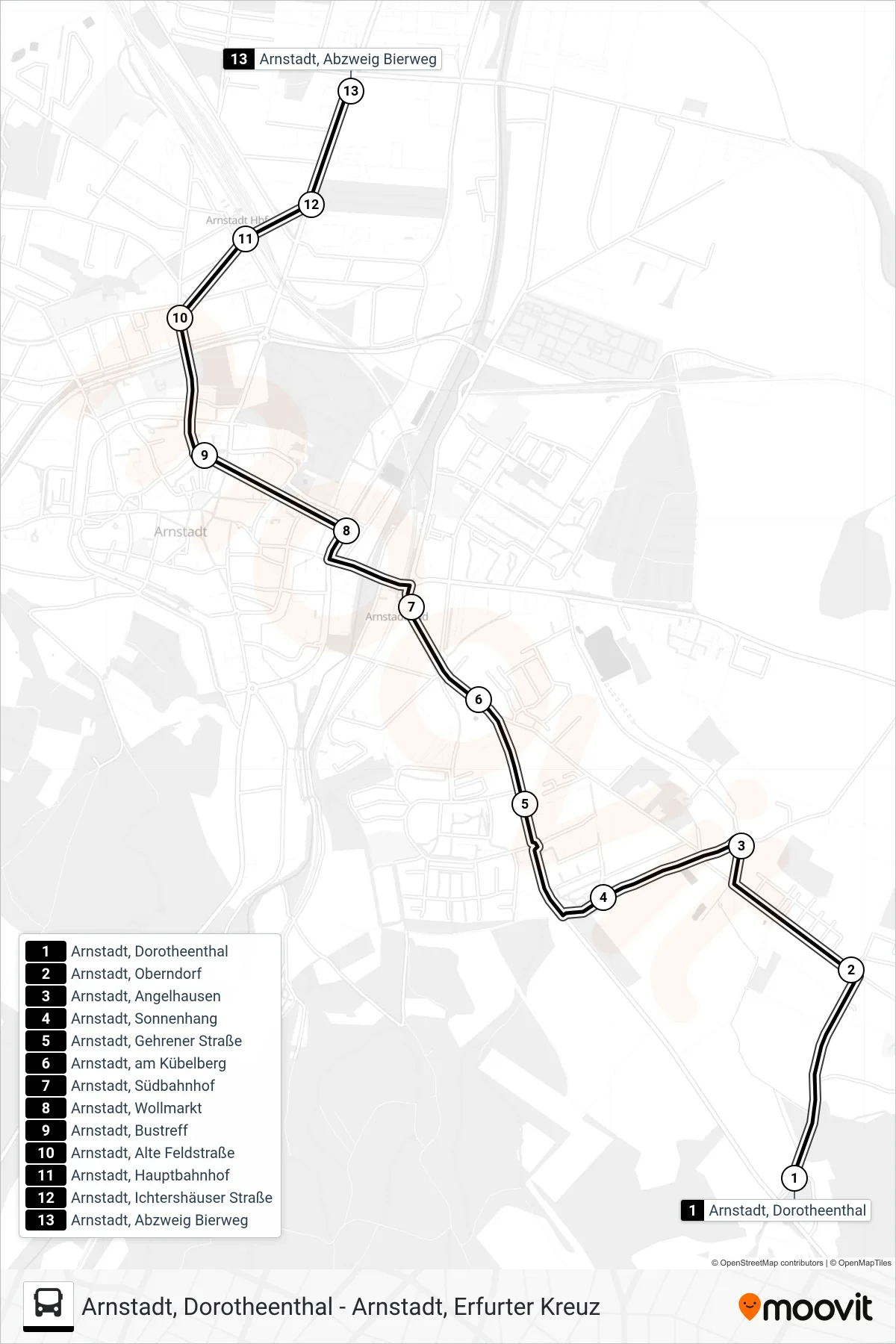 2 bus Line (Abzweig Bierweg) route and stops on a map