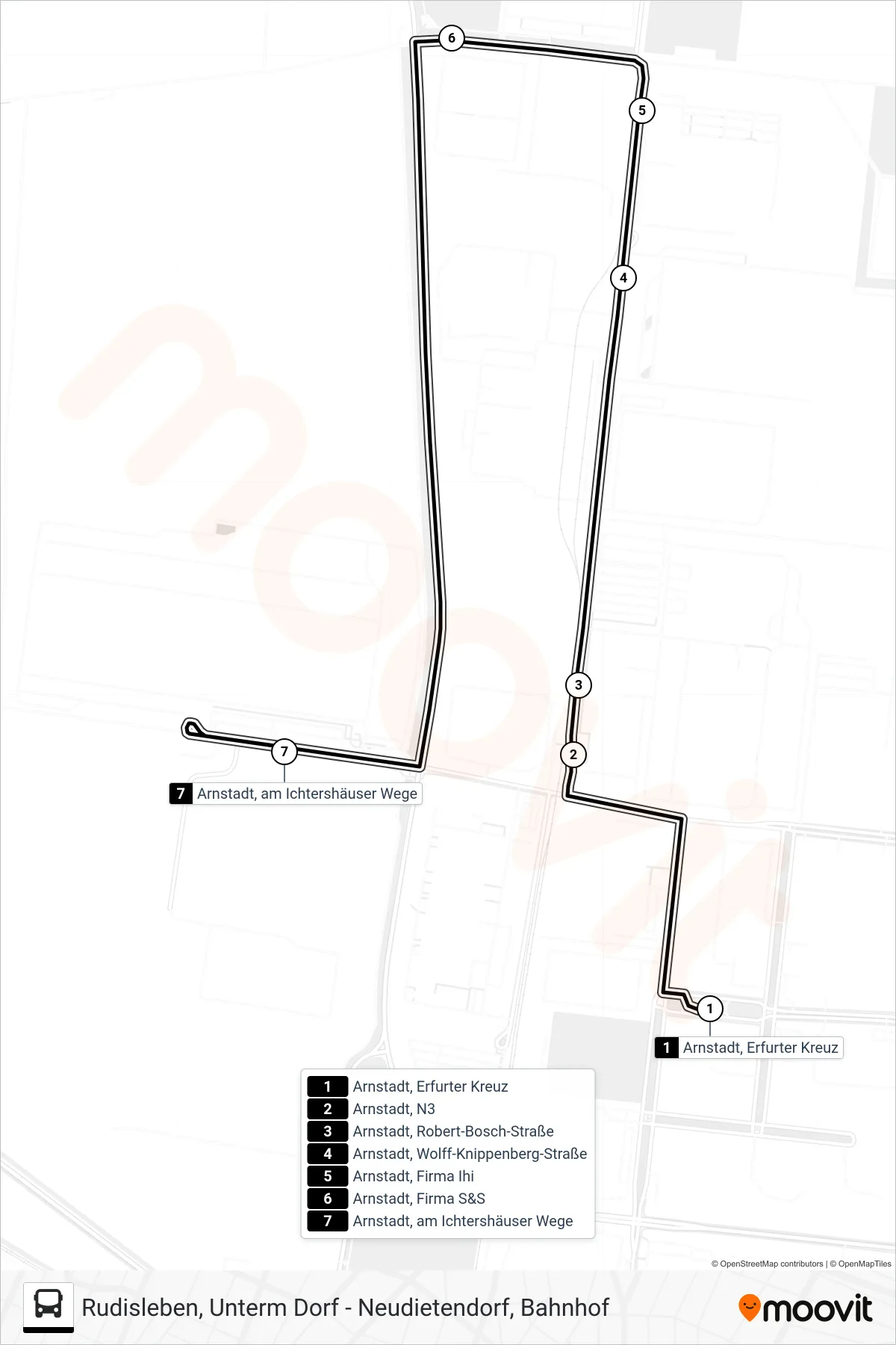 3 bus Line (Ichtershäuser Wege) route and stops on a map