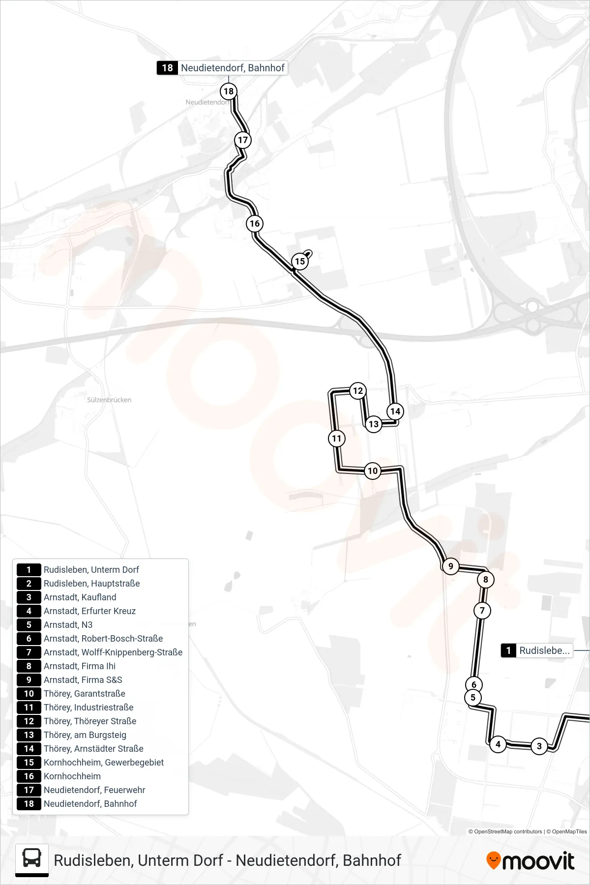 3 bus Line (Neudietendorf, Bahnhof) route and stops on a map