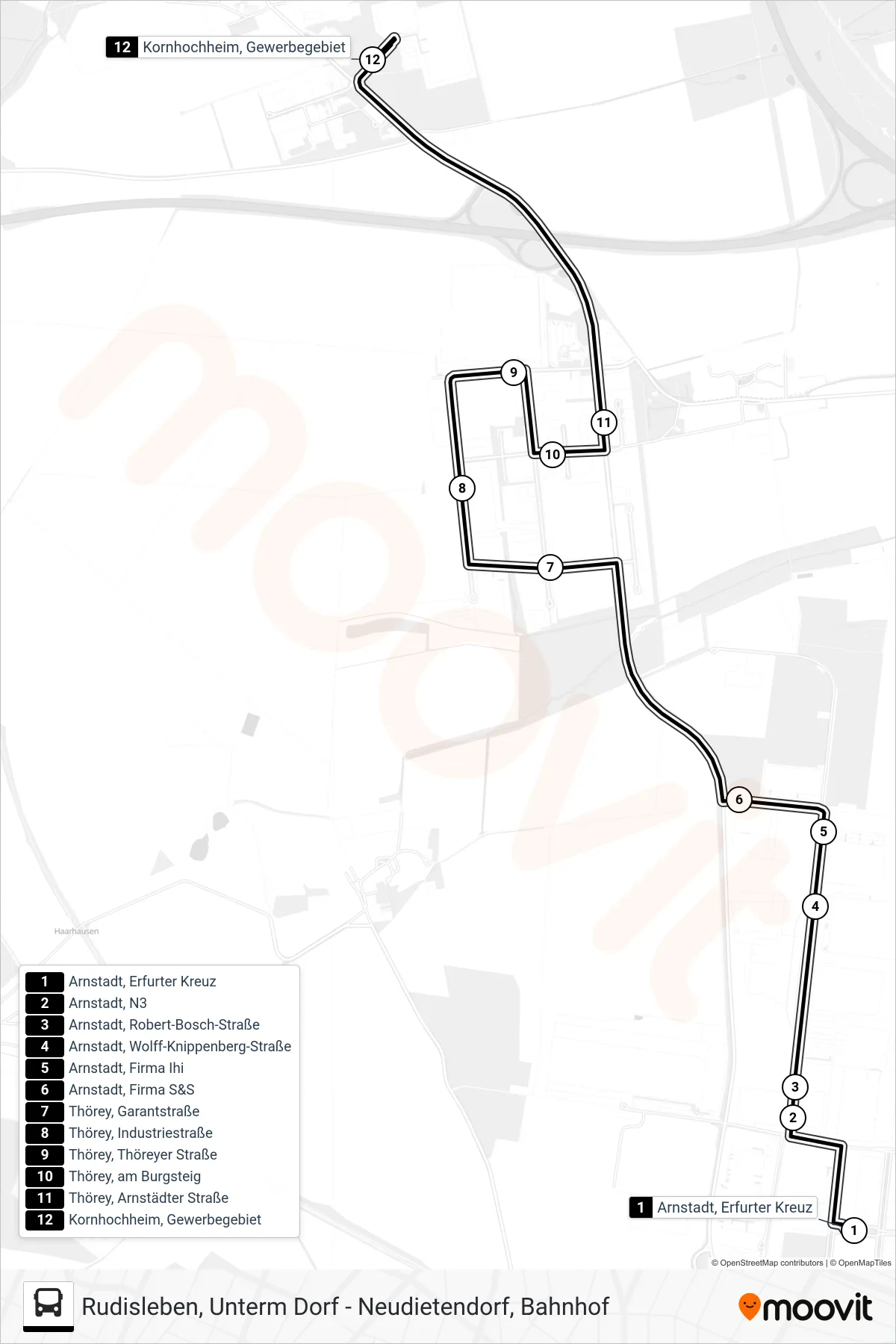 3 bus Line (Kornhochheim) route and stops on a map
