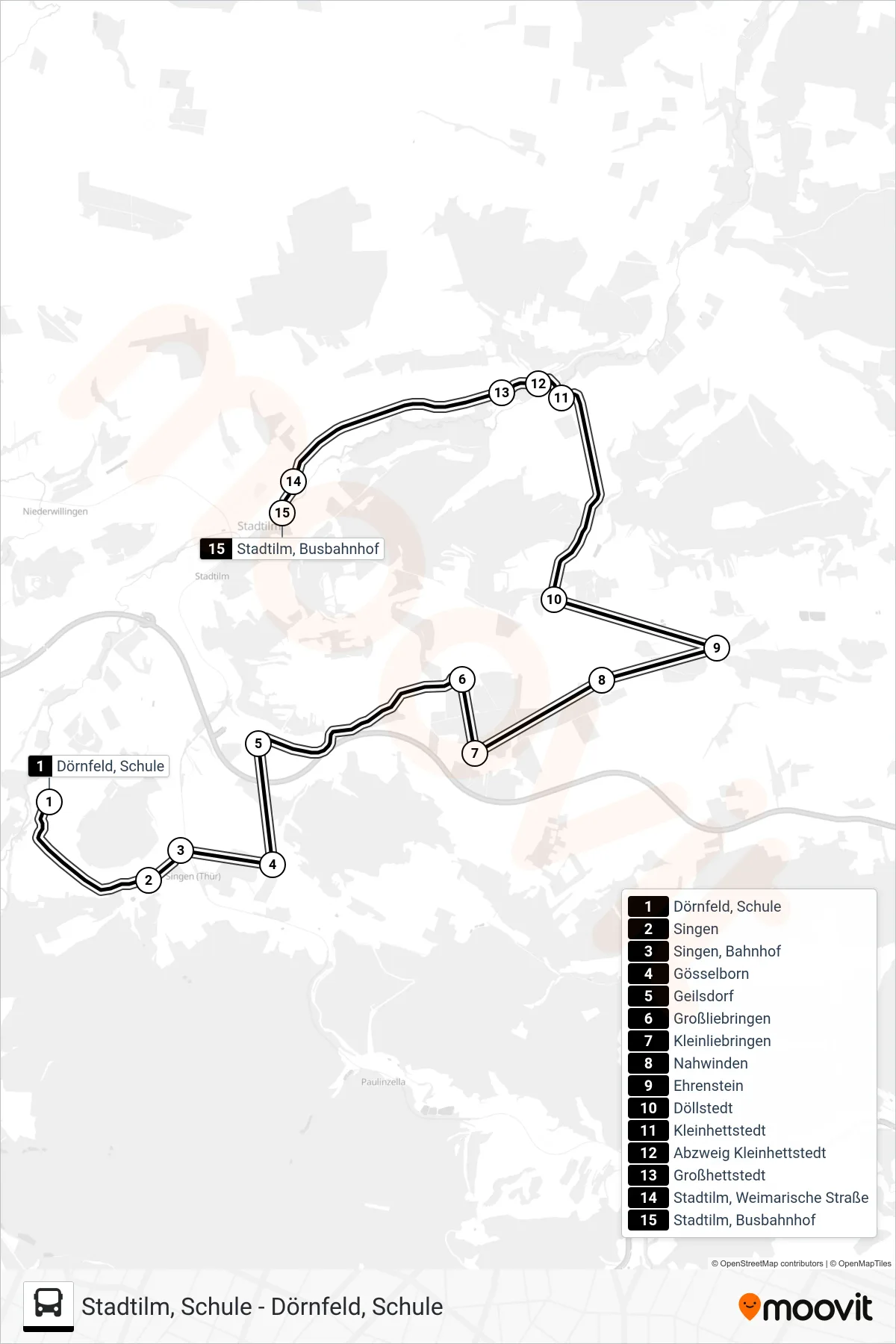 366 bus Line (Stadtilm) route and stops on a map