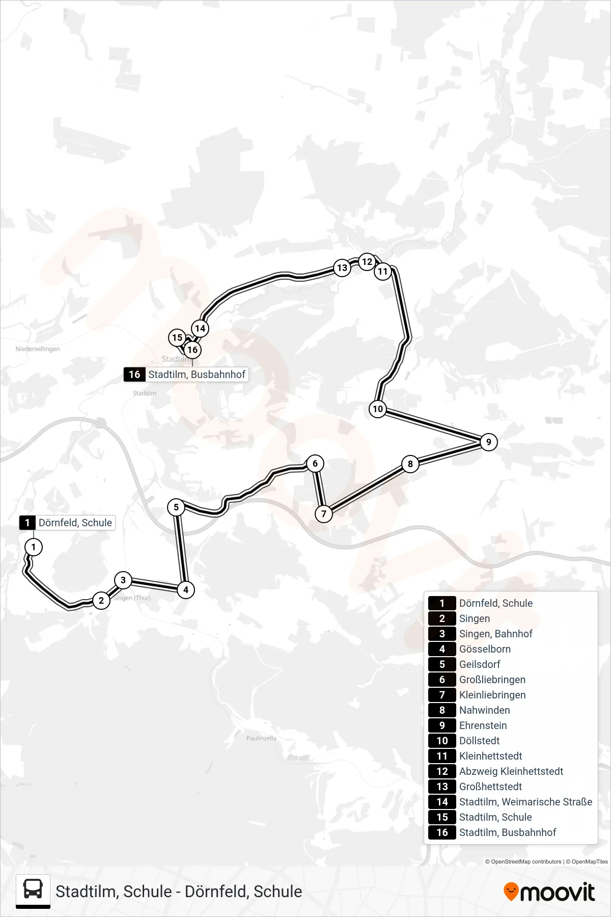 366 bus Line (Stadtilm, Busbahnhof) route and stops on a map