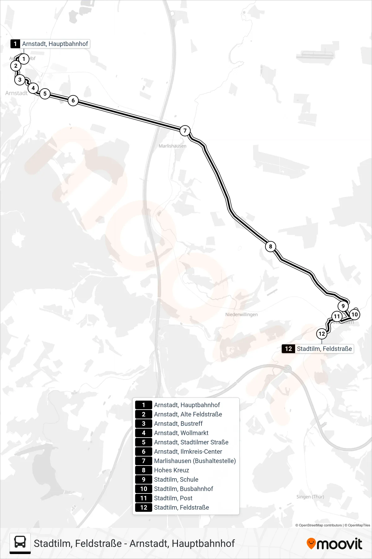 Linie 385 (Bus) Richtung Stadtilm: Route und Haltestellen auf der Karte