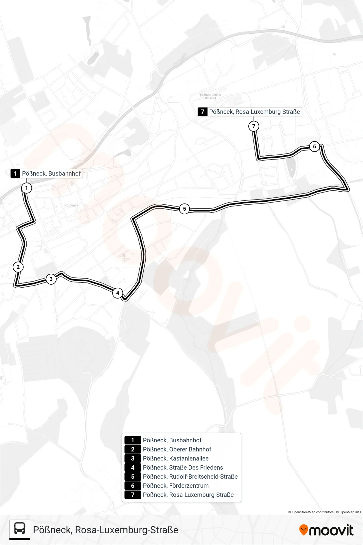 Linie B (Bus) Richtung Pößneck, Rosa-Luxemburg-Straße: Route und Haltestellen auf der Karte