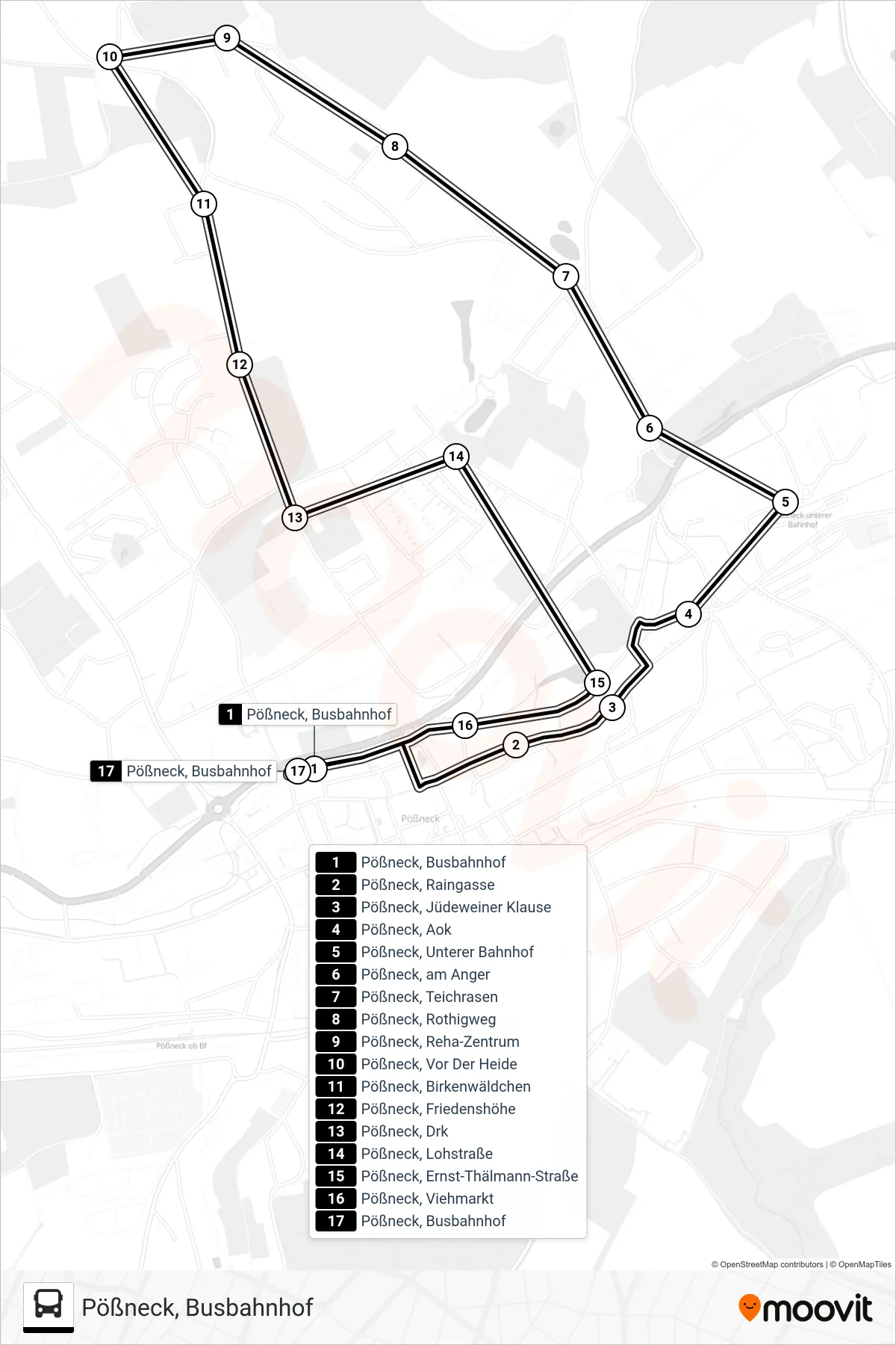 B bus Line (Pößneck, Busbahnhof) route and stops on a map