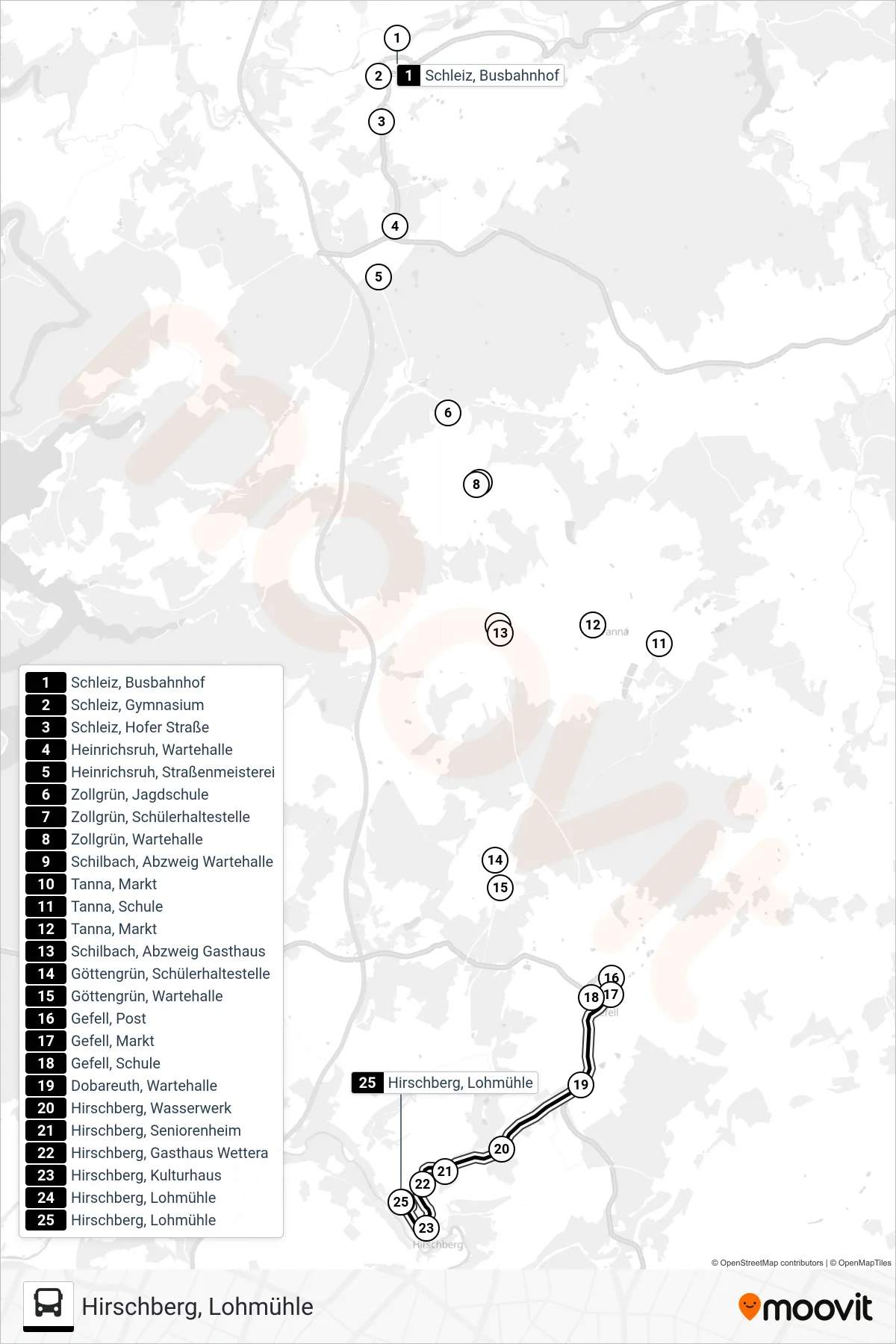 710 bus Line (Hirschberg, Lohmühle) route and stops on a map