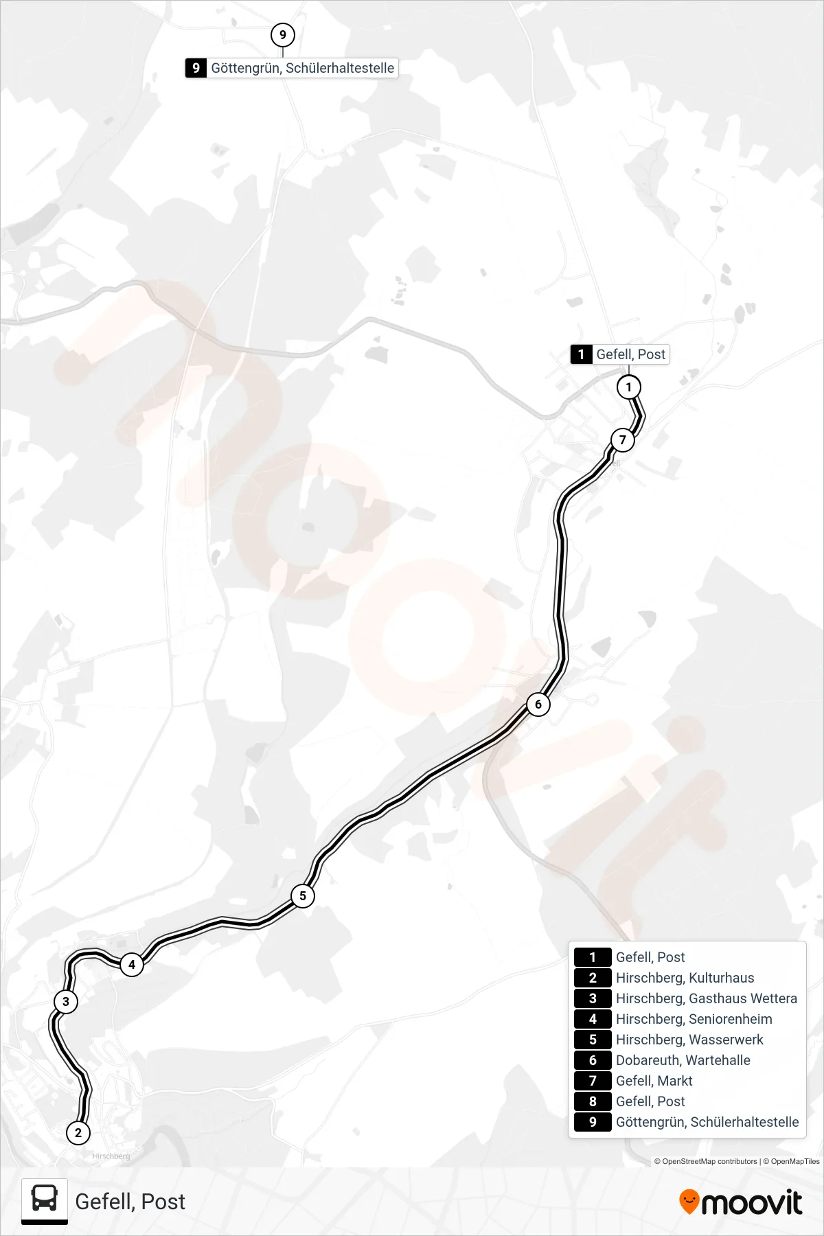 Linie 710 (Bus) Richtung Gefell, Post: Route und Haltestellen auf der Karte