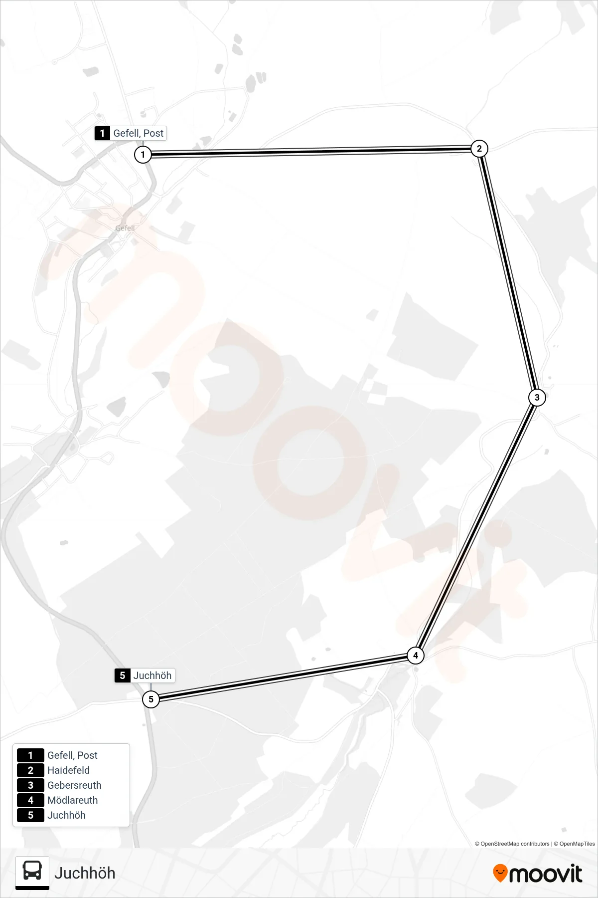 710 bus Line (Juchhöh) route and stops on a map