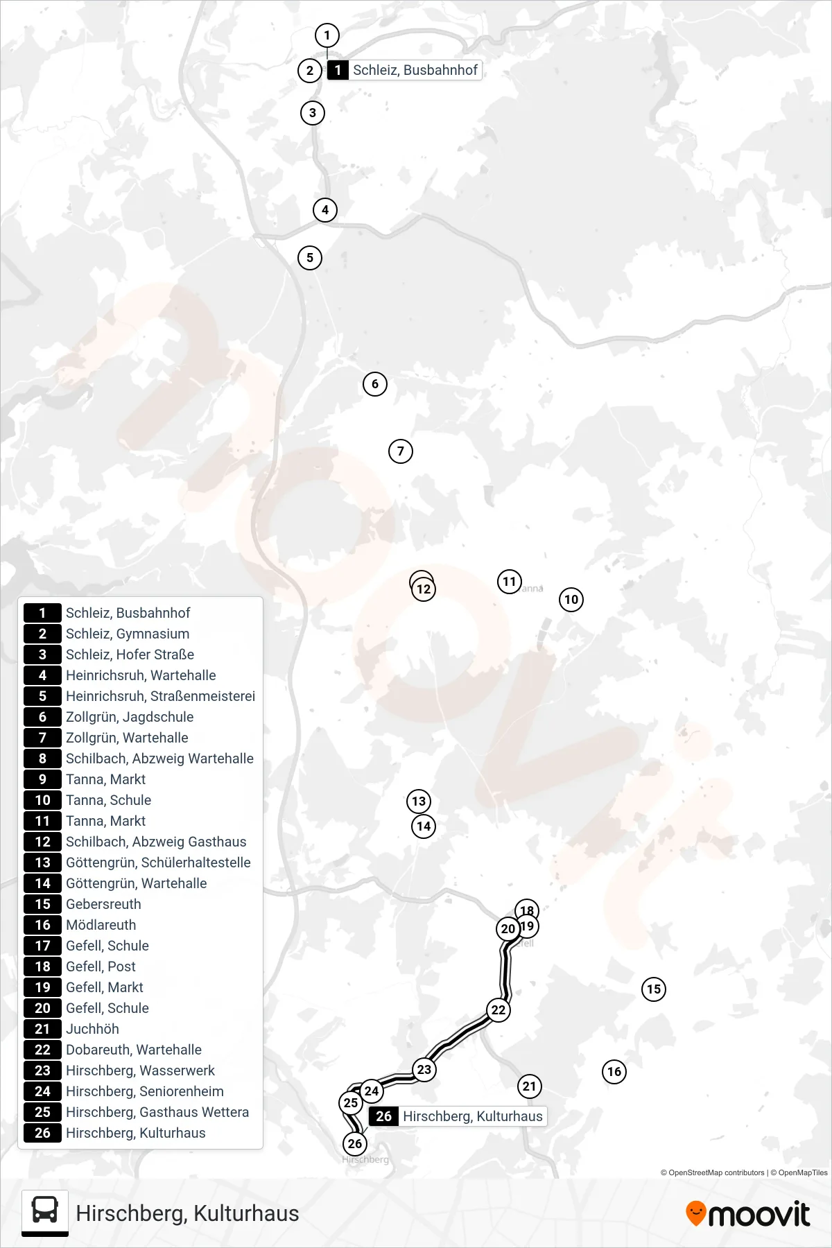 710 bus Line (Hirschberg, Kulturhaus) route and stops on a map