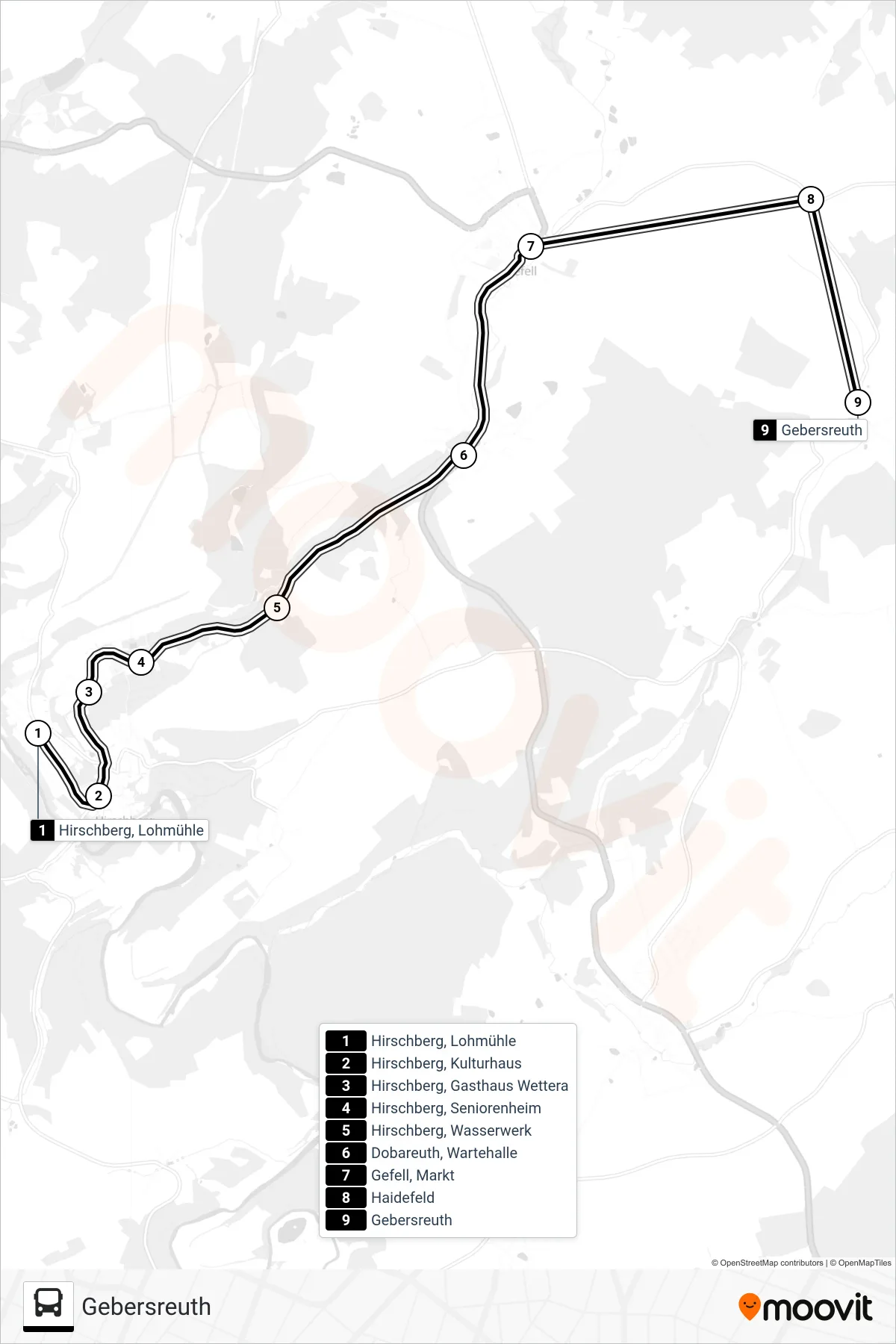 710 bus Line (Gebersreuth) route and stops on a map