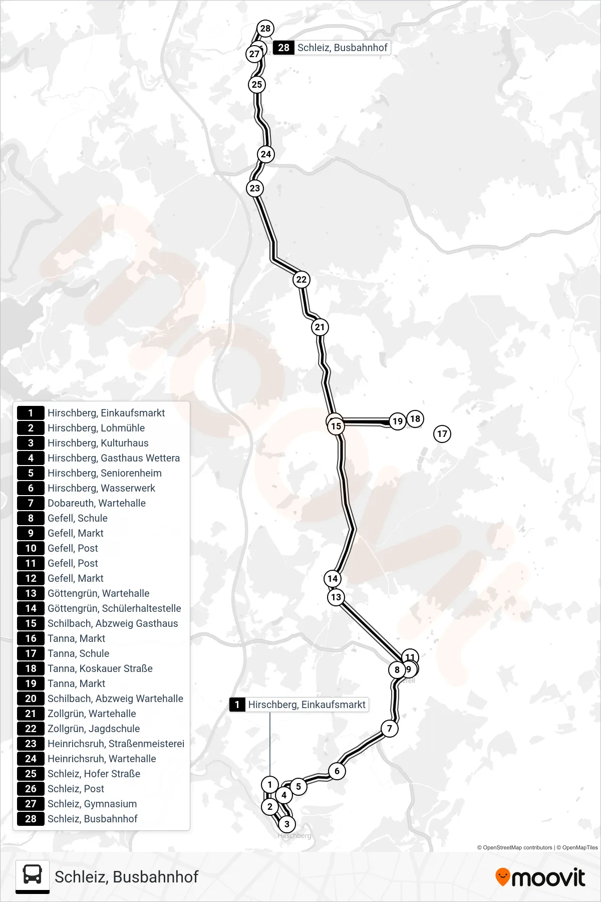 710 bus Line (Schleiz, Busbahnhof) route and stops on a map