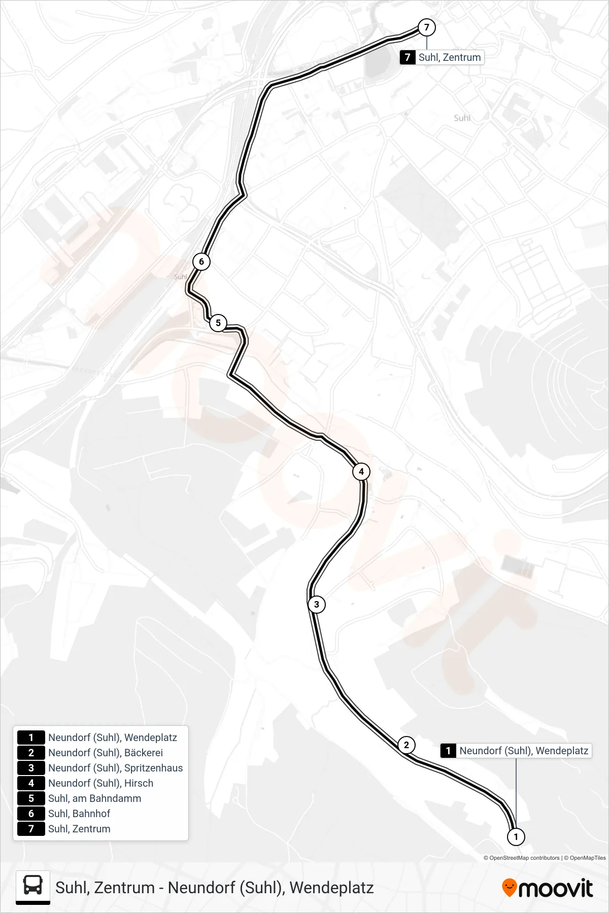 Linie E (Bus) Richtung Suhl, Zentrum: Route und Haltestellen auf der Karte