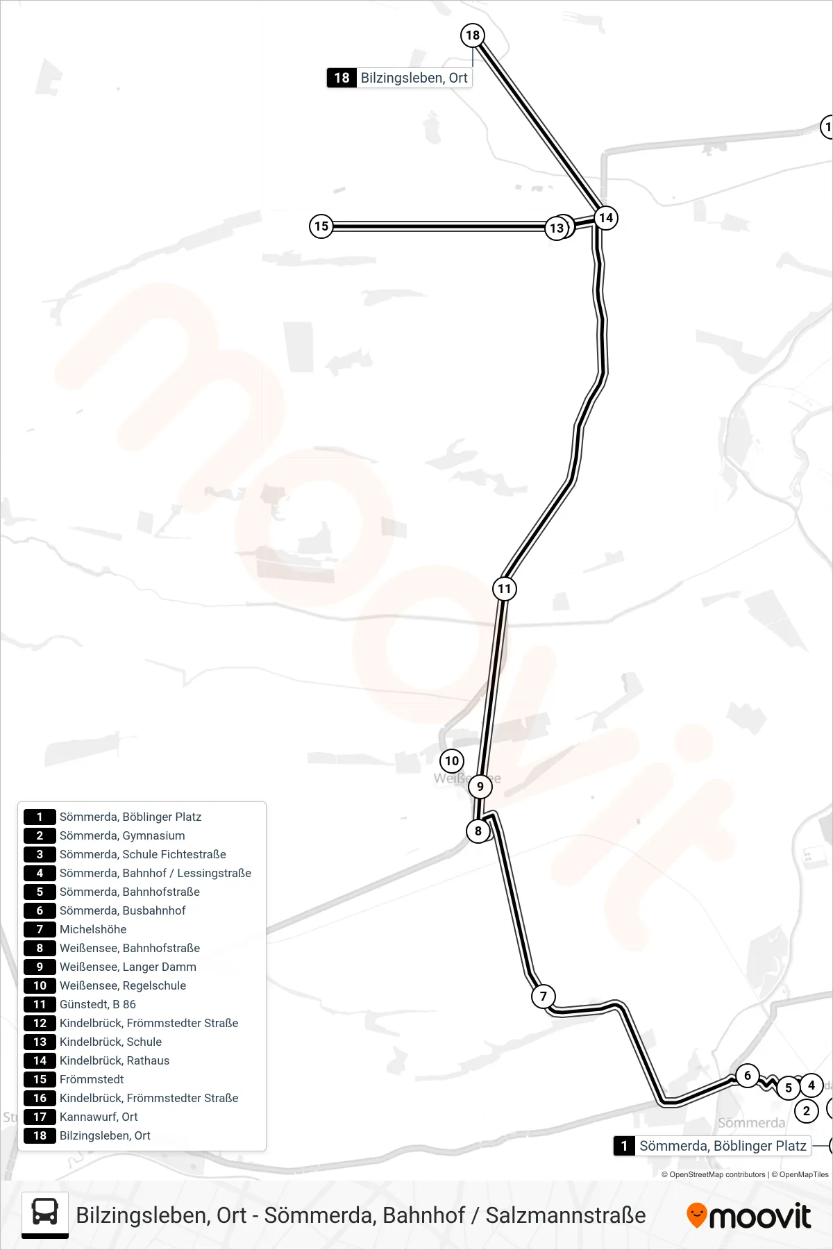 201 bus Line (Bilzingsleben, Ort) route and stops on a map