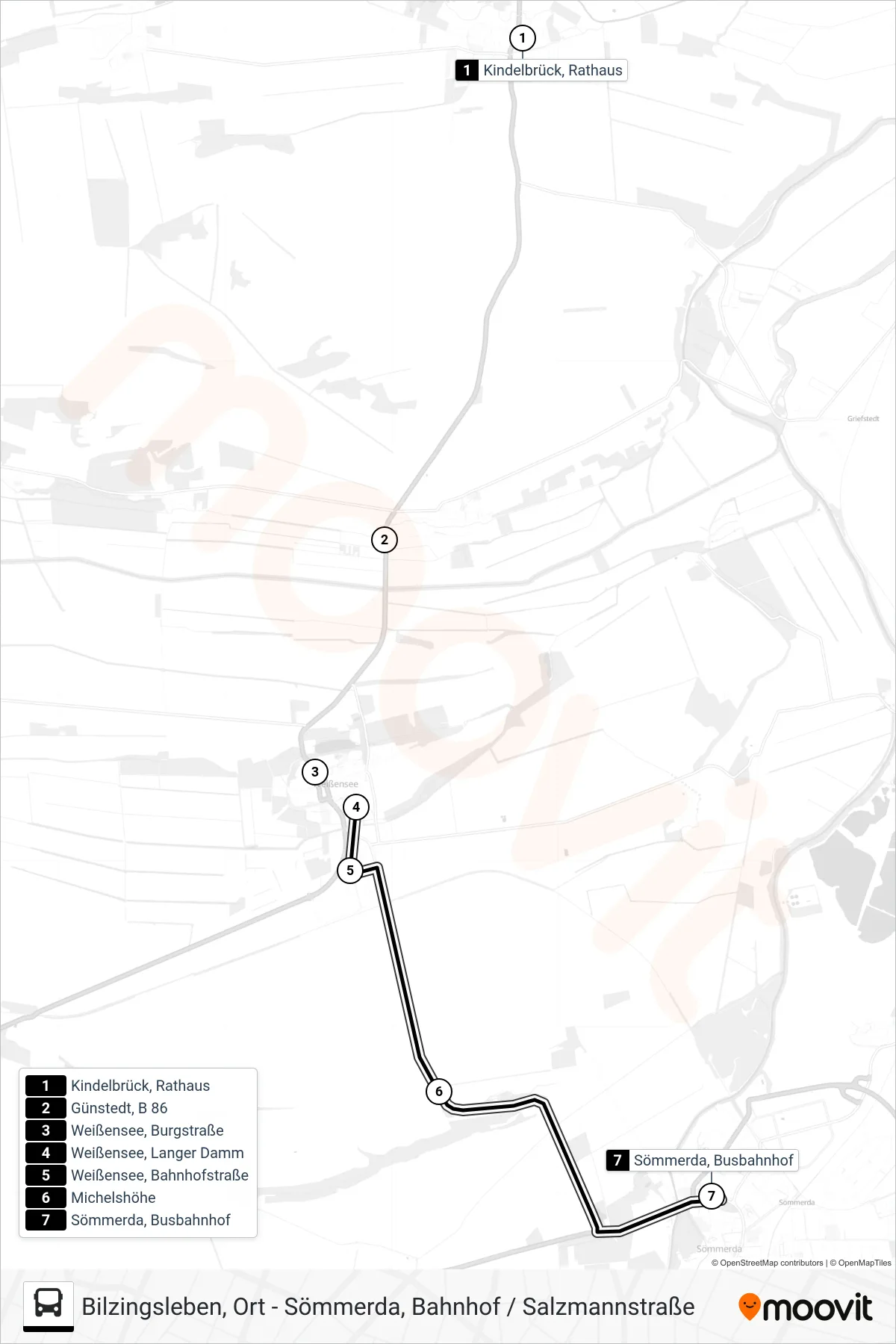 201 bus Line (Sömmerda, Busbahnhof) route and stops on a map