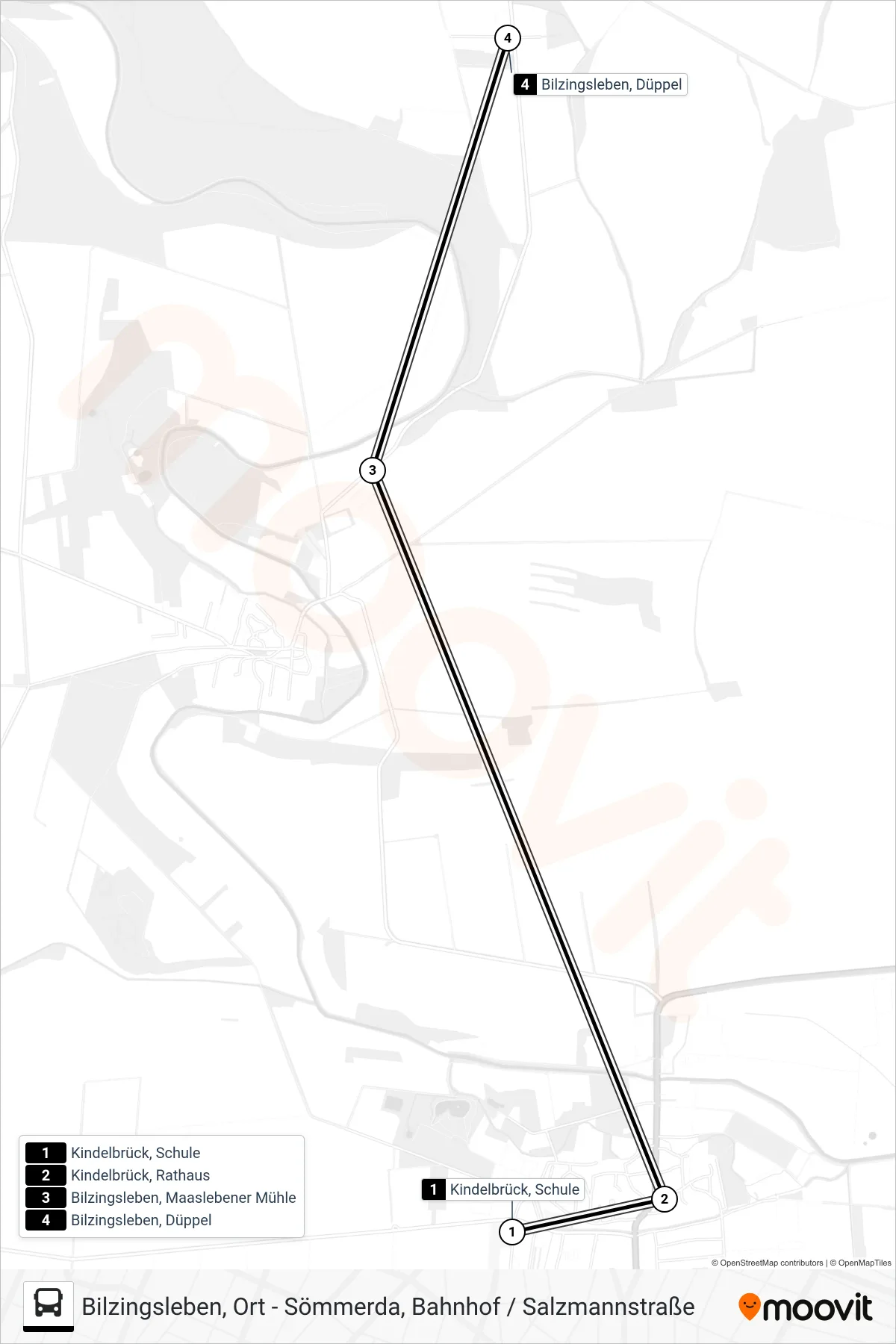 201 bus Line (Bilzingsleben, Düppel) route and stops on a map