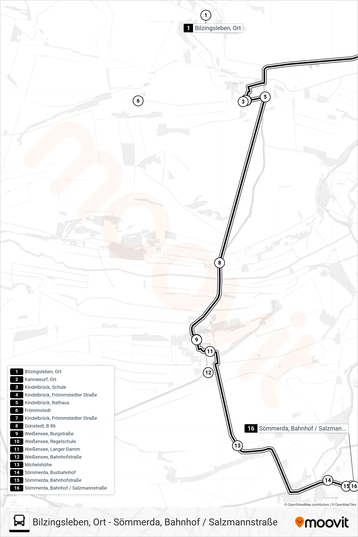201 bus Line (Sömmerda, Bahnhof / Salzmannstraße) route and stops on a map