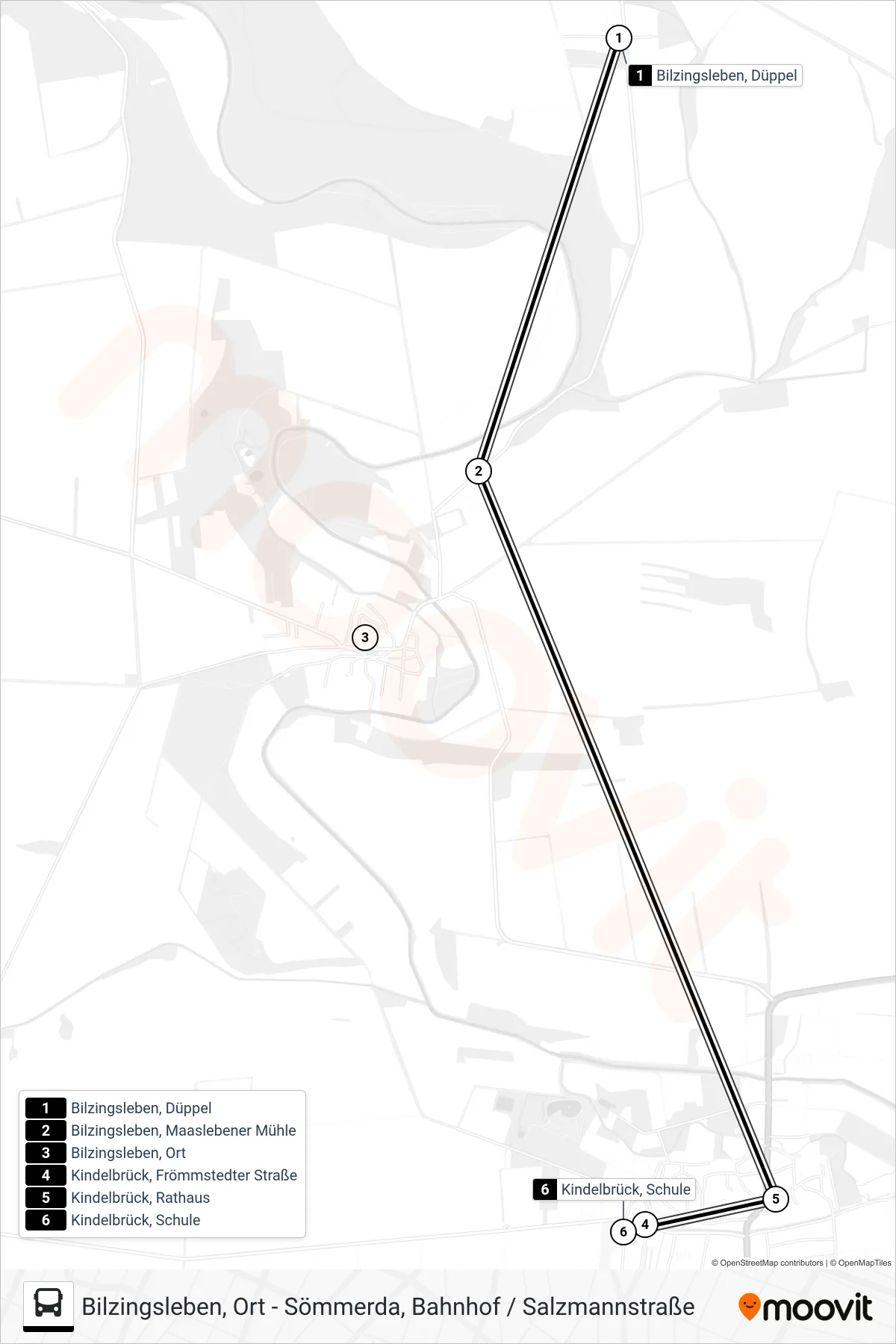 201 bus Line (Kindelbrück, Schule) route and stops on a map