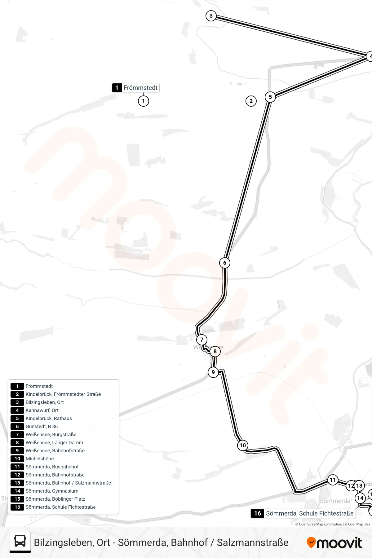 201 bus Line (Sömmerda, Schule Fichtestraße) route and stops on a map