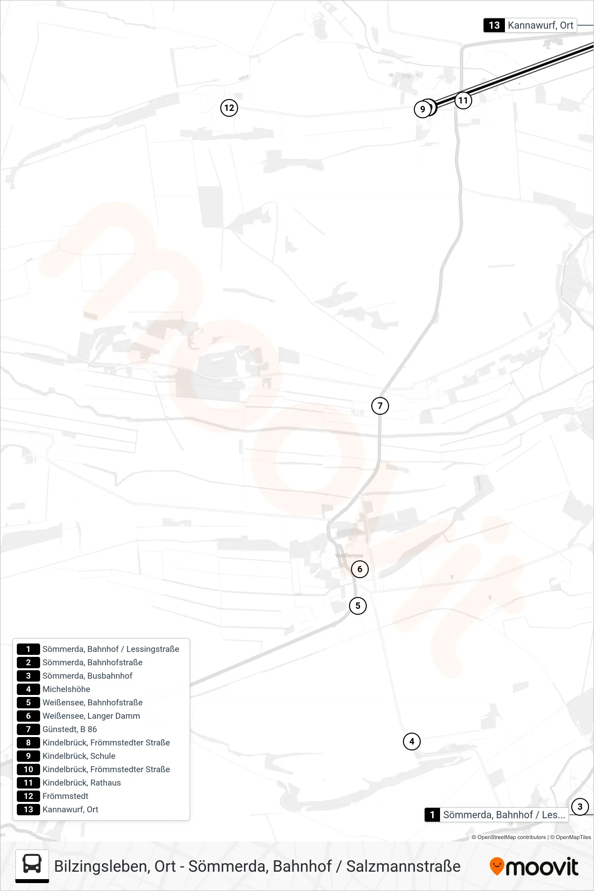 201 bus Line (Kannawurf, Ort) route and stops on a map