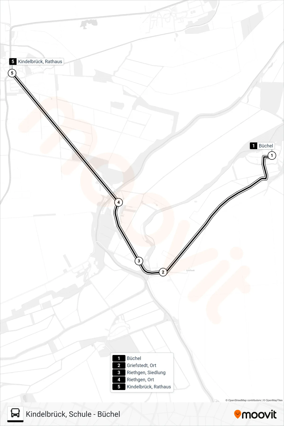 203 bus Line (Kindelbrück, Rathaus) route and stops on a map