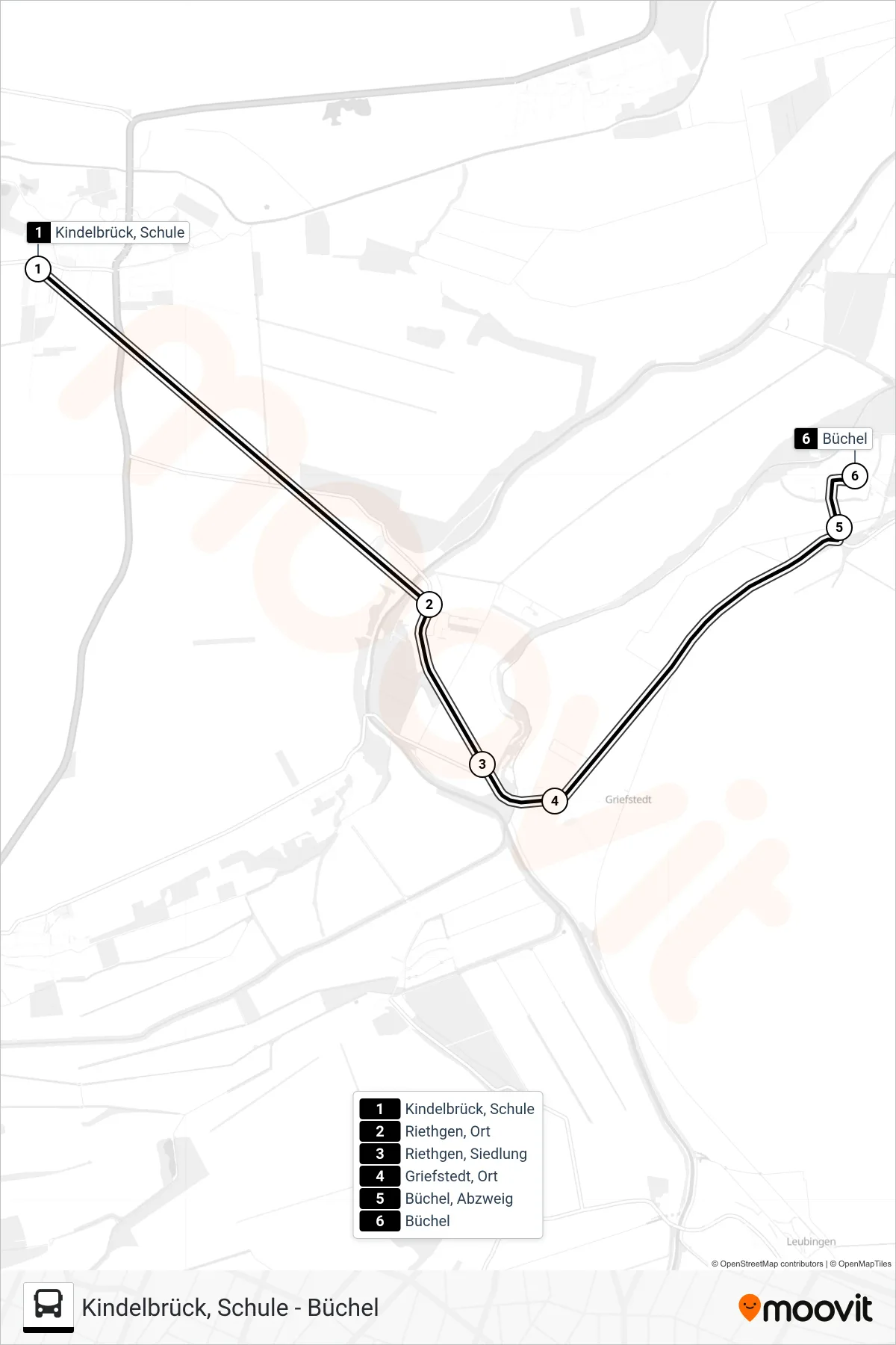 203 bus Line (Büchel) route and stops on a map