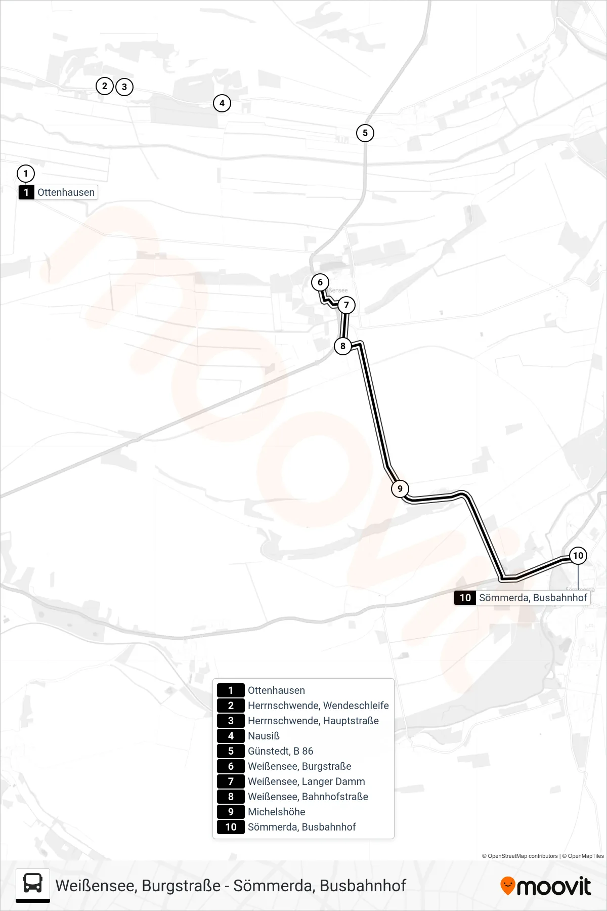 206 bus Line (Sömmerda, Busbahnhof) route and stops on a map