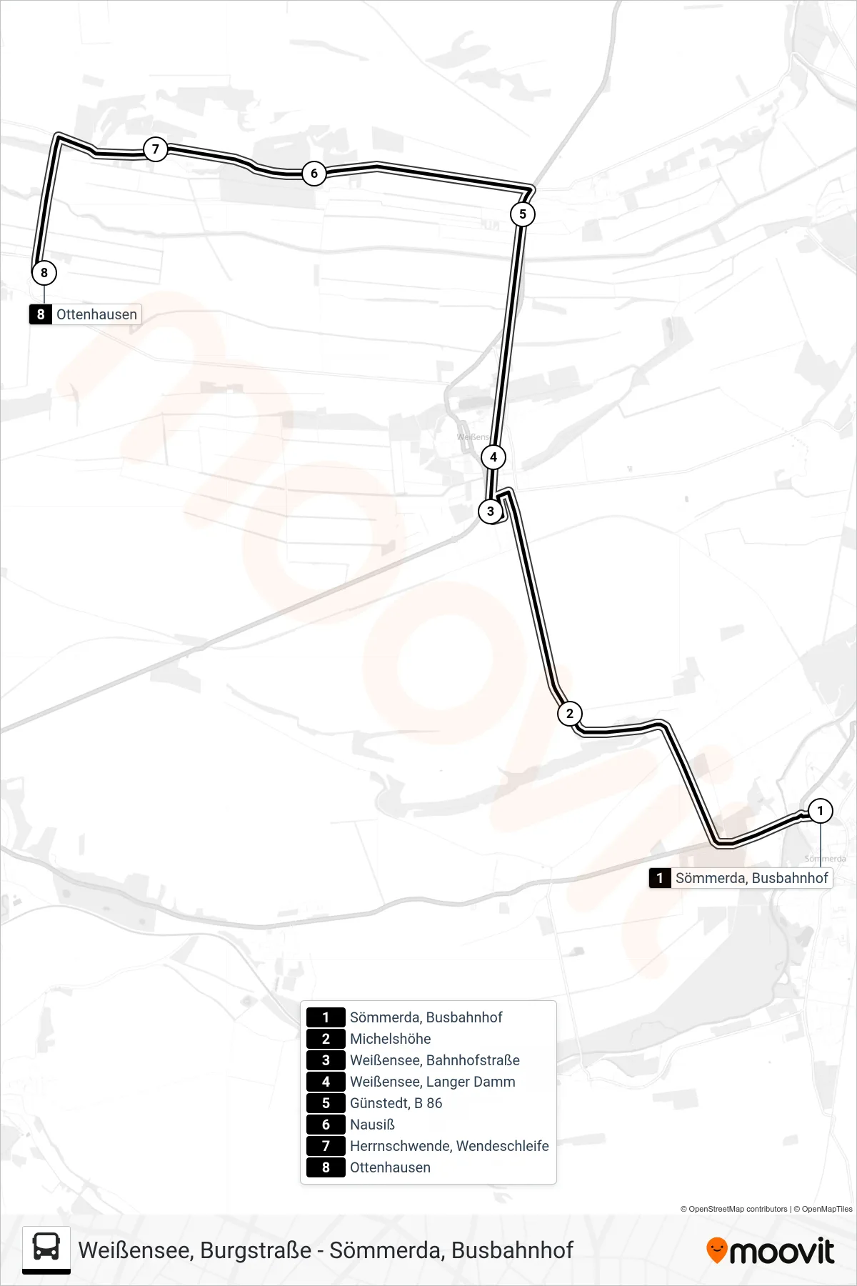206 bus Line (Ottenhausen) route and stops on a map