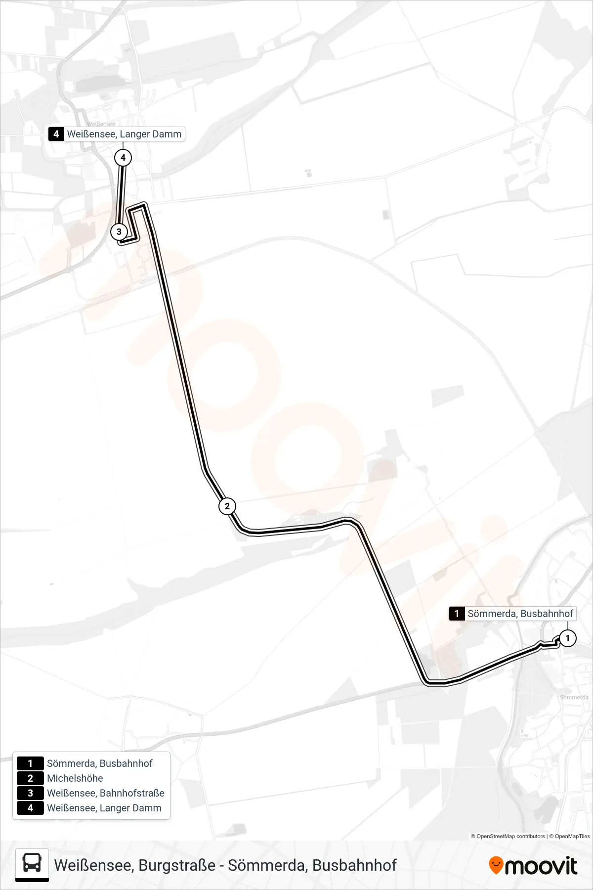 206 bus Line (Weißensee, Langer Damm) route and stops on a map