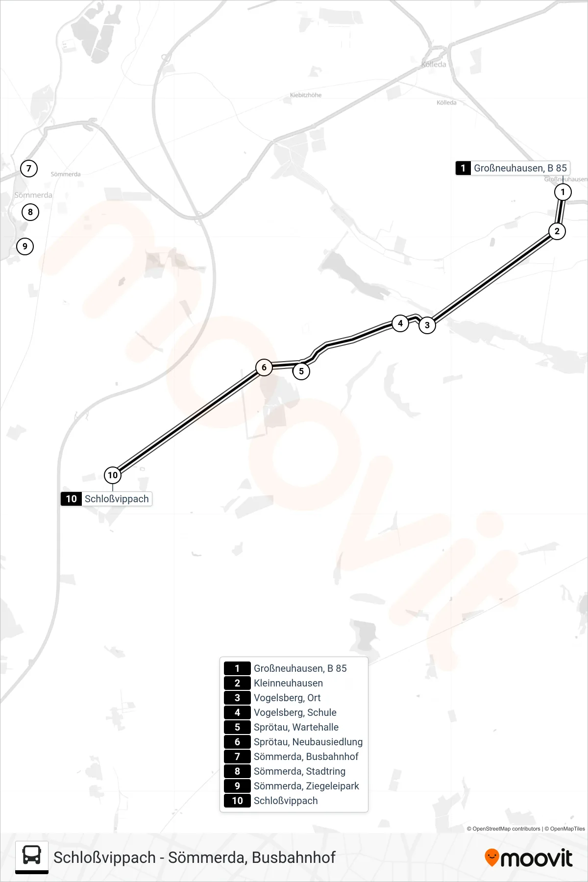 208 bus Line (Schloßvippach) route and stops on a map