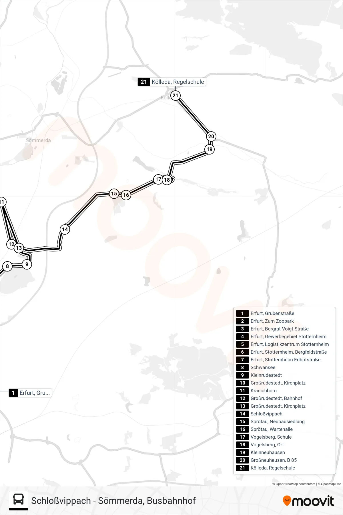 Linie 208 (Bus) Richtung Kölleda, Regelschule: Route und Haltestellen auf der Karte