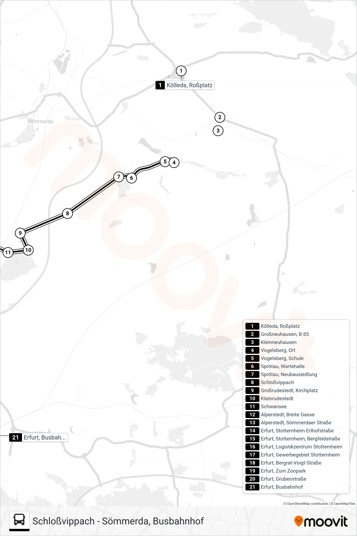 208 bus Line (Erfurt, Busbahnhof) route and stops on a map