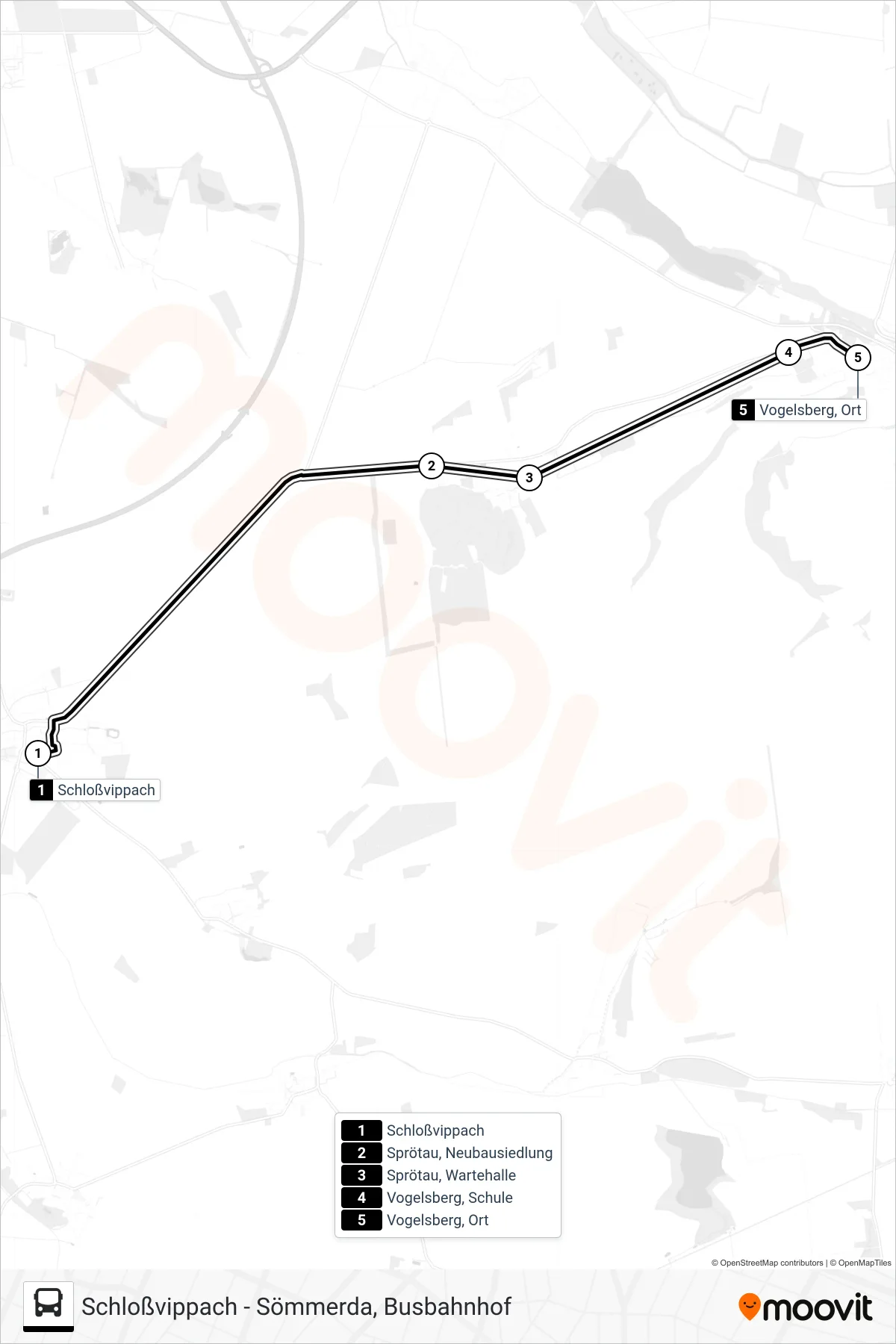 208 bus Line (Vogelsberg, Ort) route and stops on a map