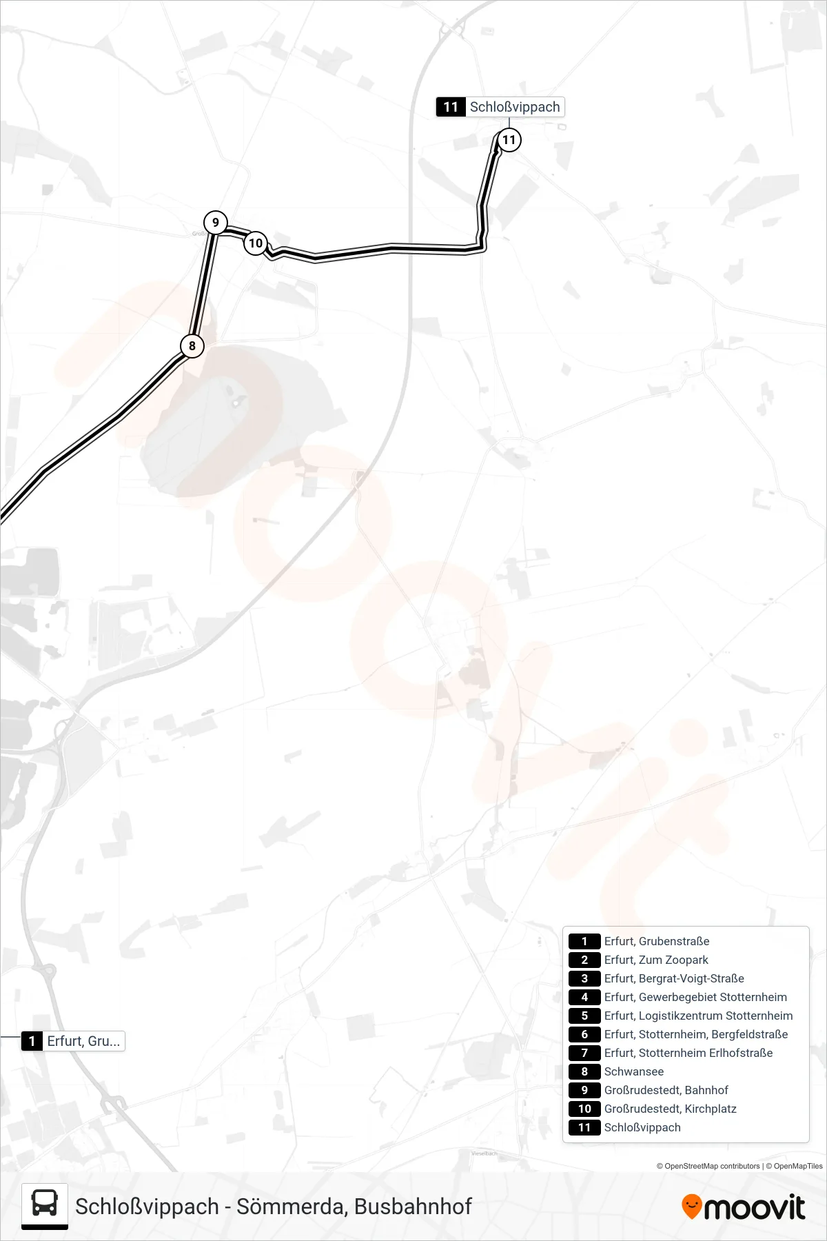 208 bus Line (Schloßvippach) route and stops on a map