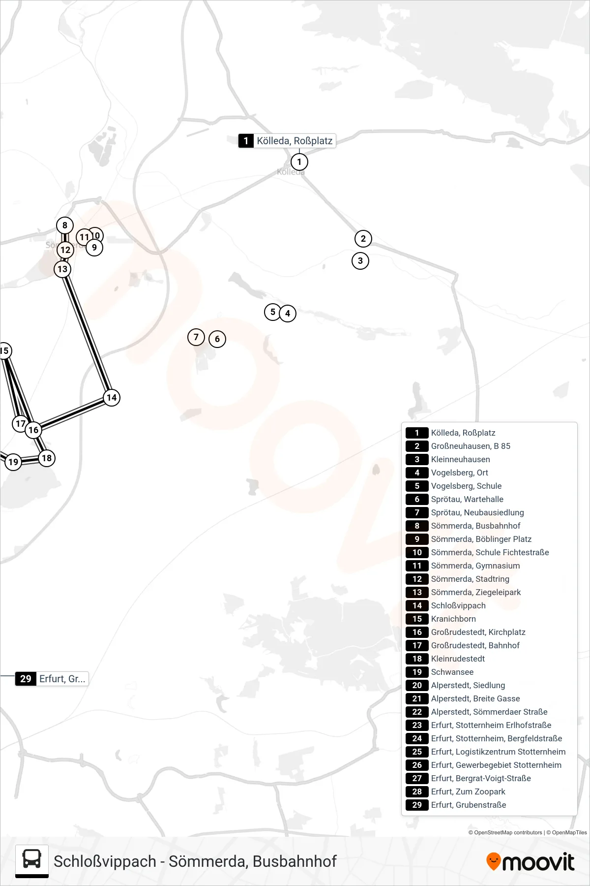 208 bus Line (Erfurt, Grubenstraße) route and stops on a map