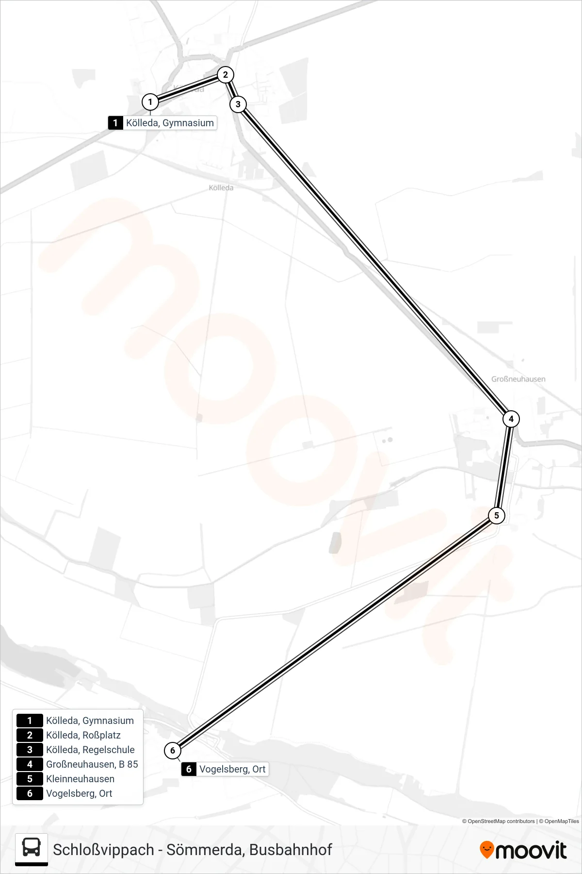 208 bus Line (Vogelsberg, Ort) route and stops on a map