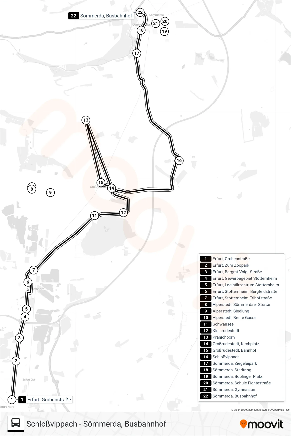 208 bus Line (Sömmerda, Busbahnhof) route and stops on a map