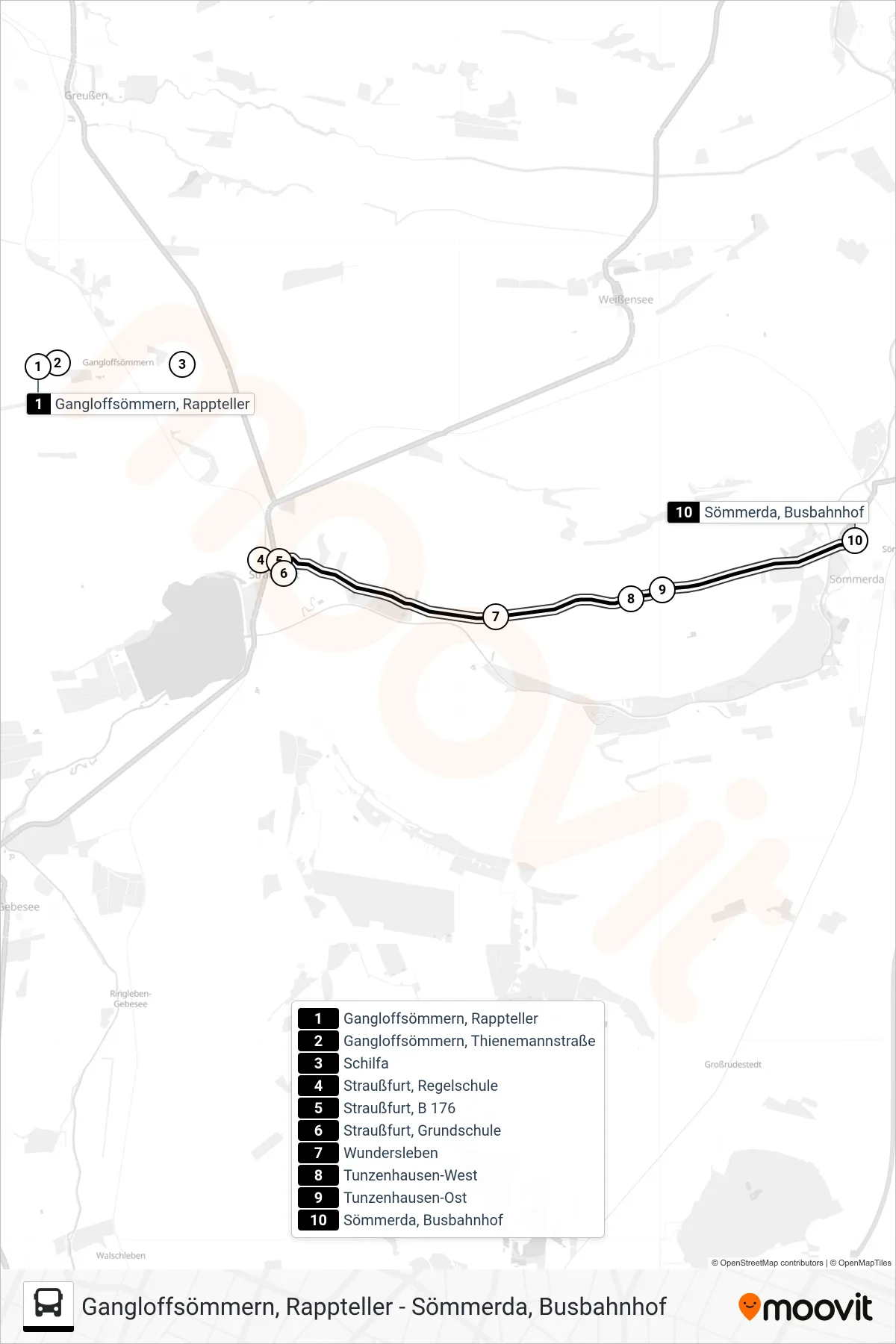 209 bus Line (Sömmerda, Busbahnhof) route and stops on a map