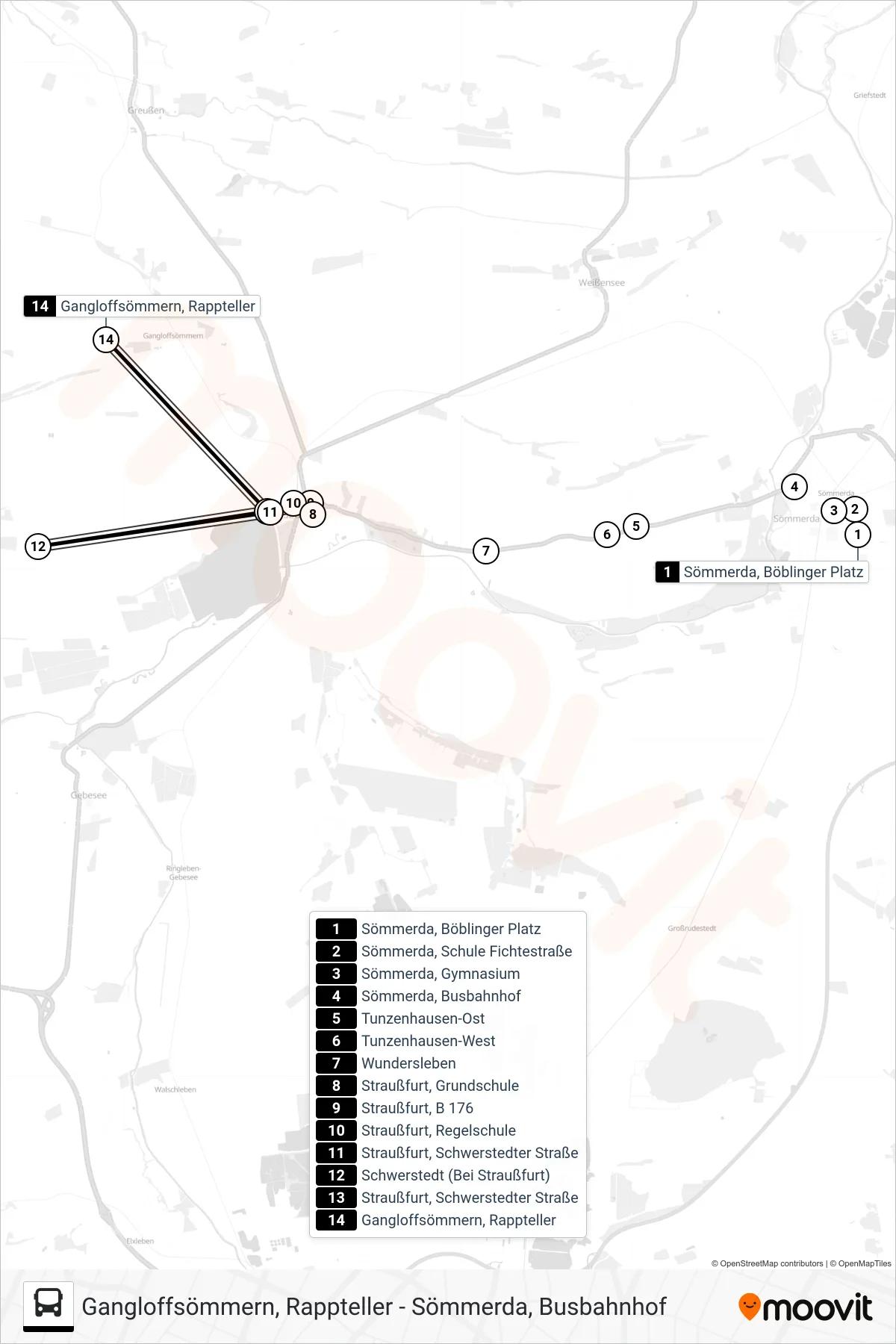 209 bus Line (Gangloffsömmern, Rappteller) route and stops on a map